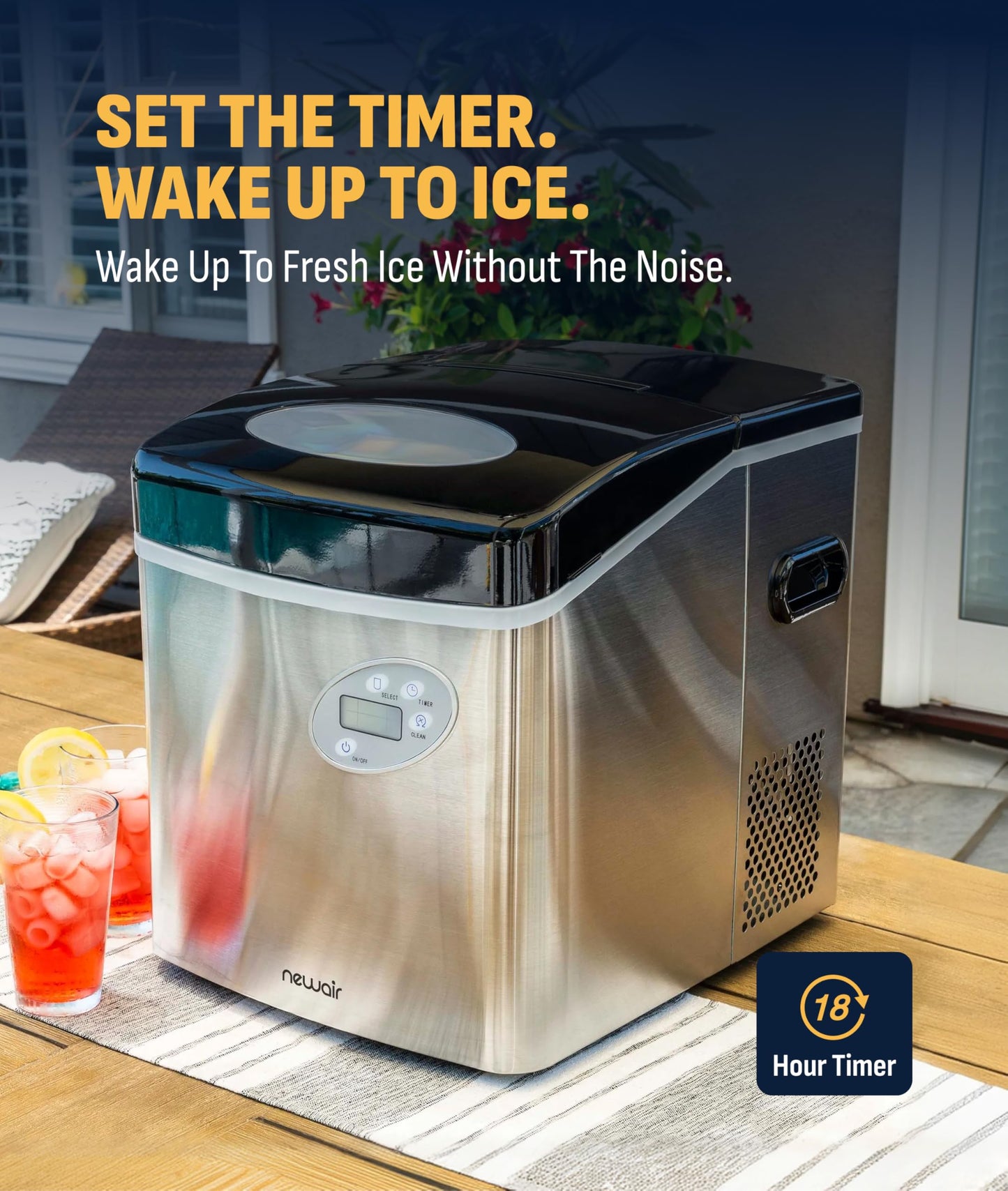 NewAir 50 lb. Countertop Ice Maker | Portable Bullet Ice Machine | 12 Cubes in 7 Minutes, 3 Ice Sizes | Stainless Steel, Self-Cleaning, BPA-Free