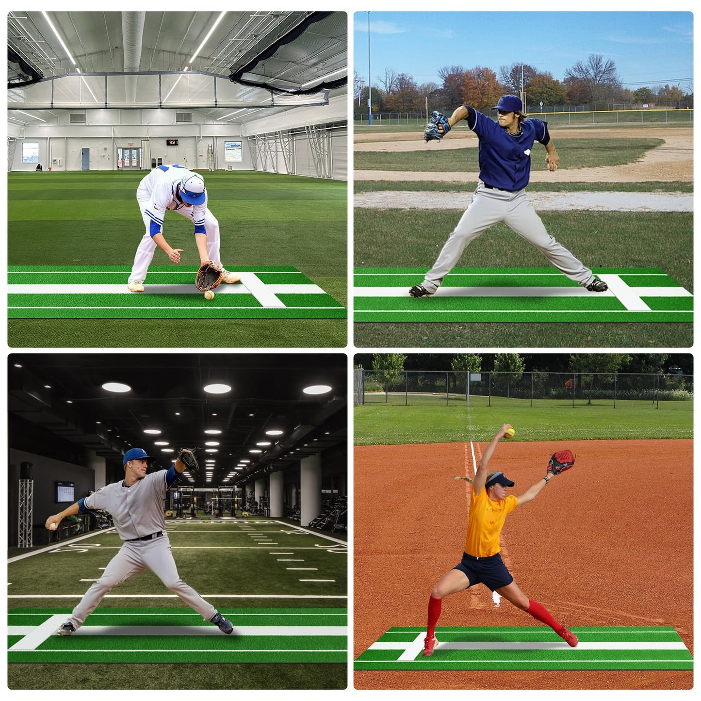 10x3 ft Professional Softball Pitching Mat with Power Line, Heavy Duty Non-Slip Rubber Base & Dense Turf, Portable Softball Pitching Mound for Indoor Outdoor Training Lane, Ideal Practice Aid, Green