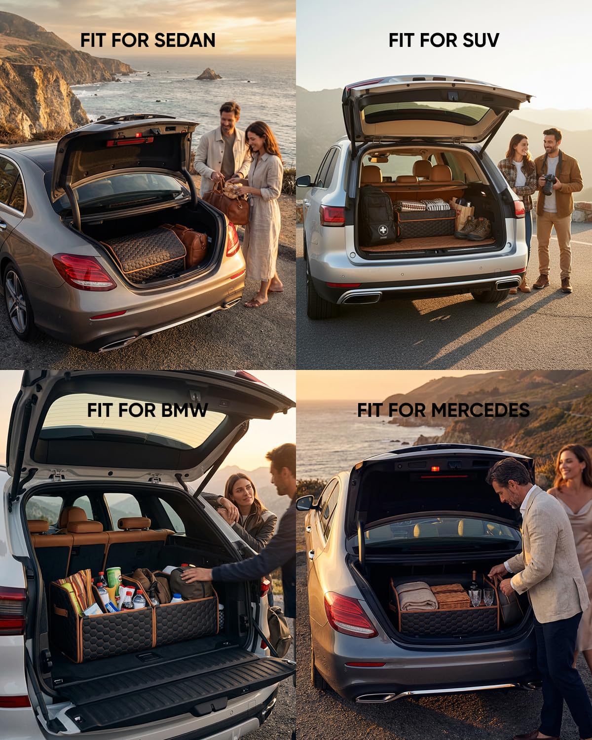 Owleys Foldable Trunk Organizer for Car Storage - Collapsible Auto Trunk Organizer With Lid - Trunk Organization (21.6 inch, Hexy)