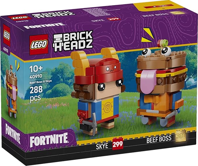 LEGO Fortnite BrickHeadz Beef Boss & Skye Figures – 288-Piece Video Game Building Set with Sword & Pickaxe Accessories Collectible Gamer Decor Gift for Kids Boys & Girls – 40910