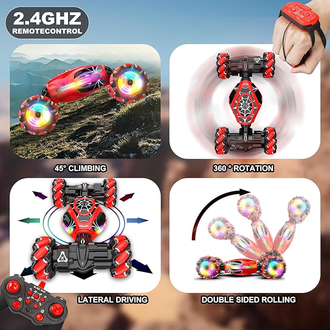 Gesture RC Car 1:18 4WD Transform Off-Road Stunt Car with Gesture & Remote Control 360° Flips Drift Vehicle with LED Lights Music All Terrain Toy Cars Gifts for Boys Girls Age 6-12