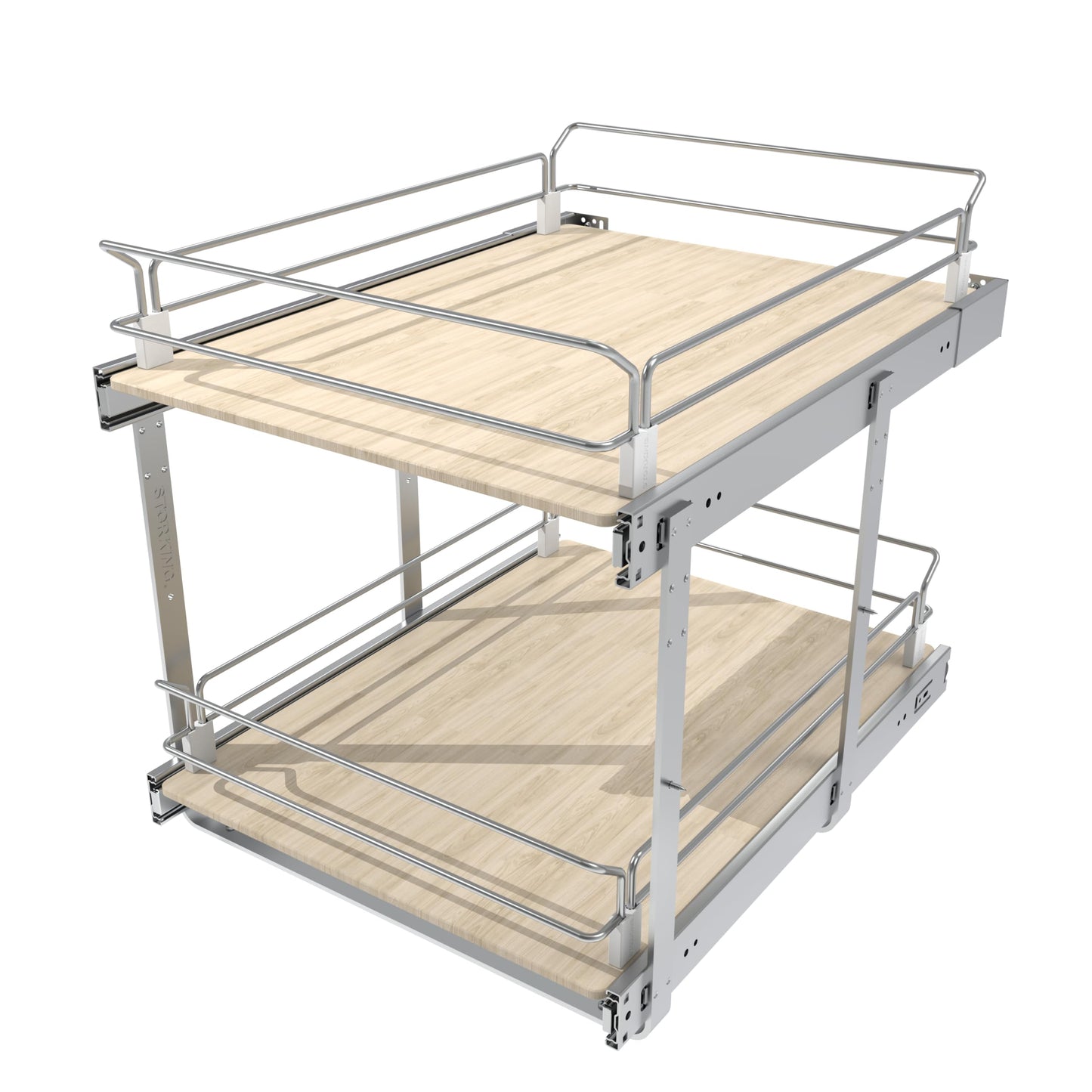 2 Tier Pull Out Cabinet Organizer 15" W X 22" D, Slide Out Drawers For Kitchen Cabinets, Pull Out Drawers For Cabinets Capacity Heavy Duty Caddy, Cabinet Pullout Shelves Wood Chrome, Pantry Storage