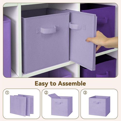 Granny Says Cube Storage Bins - 11 Inch Organizer with Handles | 6 Pack Purple Gradient Design