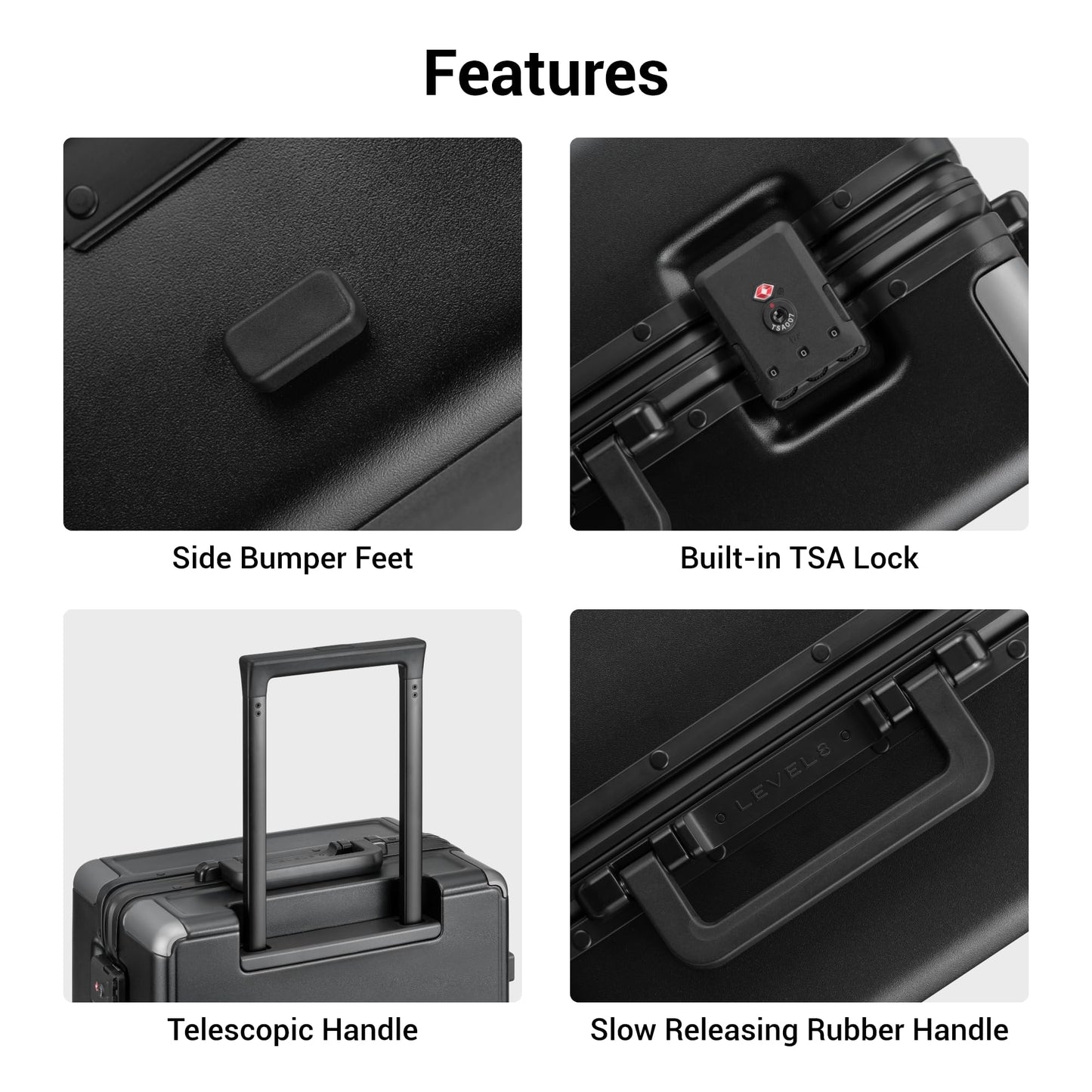 LEVEL8 Zipperless Checked Luggage with Aluminum Frame, Upgraded Medium Hardside Suitcase with Spinner Wheels, Metal Travel Luggage with Double Tsa Locks, 24 Inch, Black