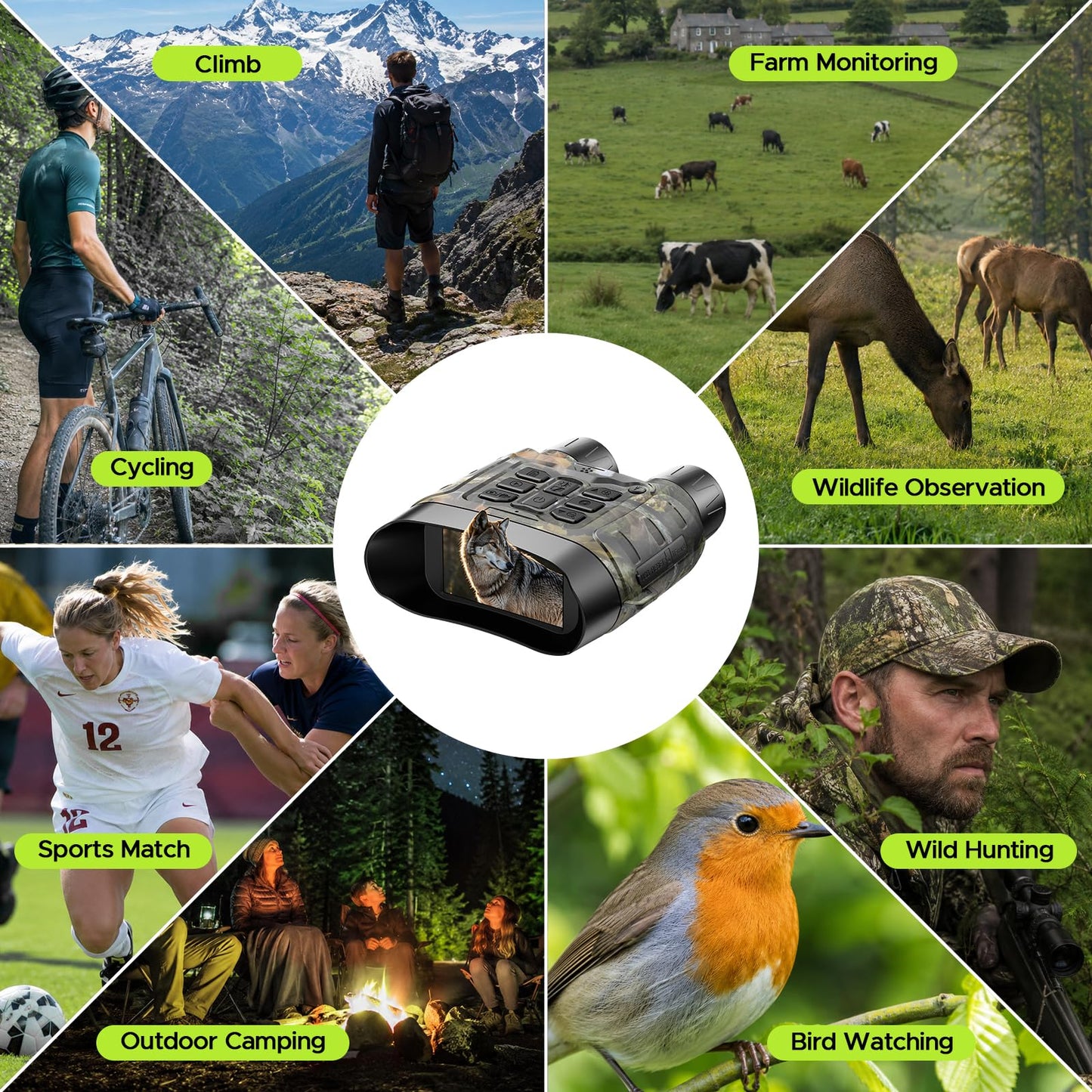 HOTPEAK Night Vision Goggles 4K 112MP, 18X Zoom Infrared Binoculars with 5000mAh Long Battery Life, 1968ft Range, 64GB Card Included, Full Color Night Vision for Hunting Camping Security Surveillance