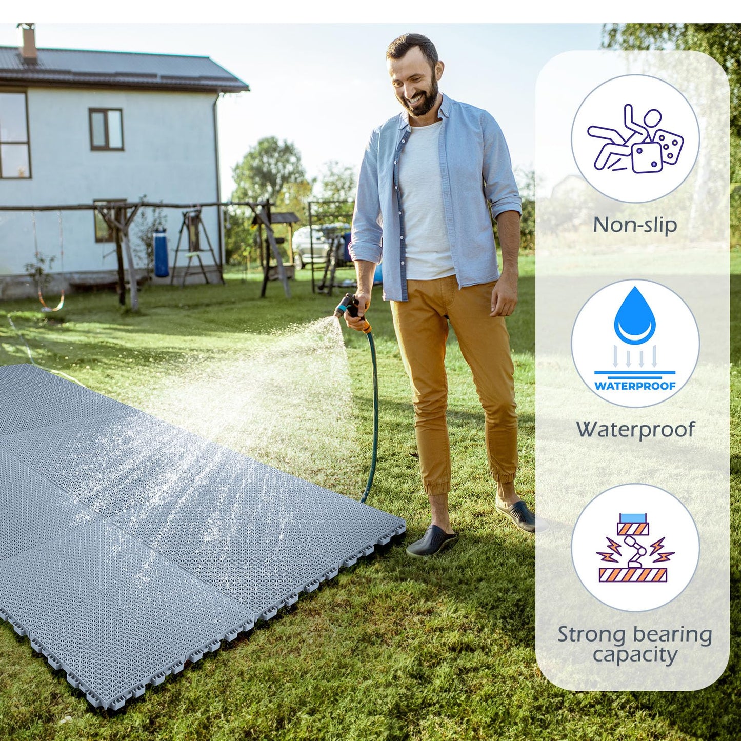 Huwena 100 Pack Drainage Mats Interlocking Tiles 10" x 10" Rubber Floor Tiles Rubber Mats Non Slip Modular Interlocking Cushion Pool Deck Cushion for Garage Patio Greenhouse Outdoor Indoor