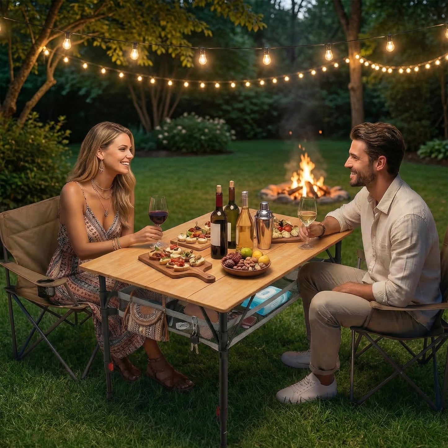 Join Nature 31.5'' Bamboo Folding Camping Table, Adjustable Height Folding Outdoor Table with Aluminum Frame & Mesh Storage, Portable Camp Table with Carry Bag for Camping, RV, Tailgating & Backyard
