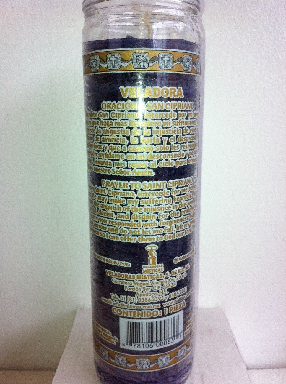 Saint Cipriano (San Cipriano) 7 Day Unscented Candle in Glass