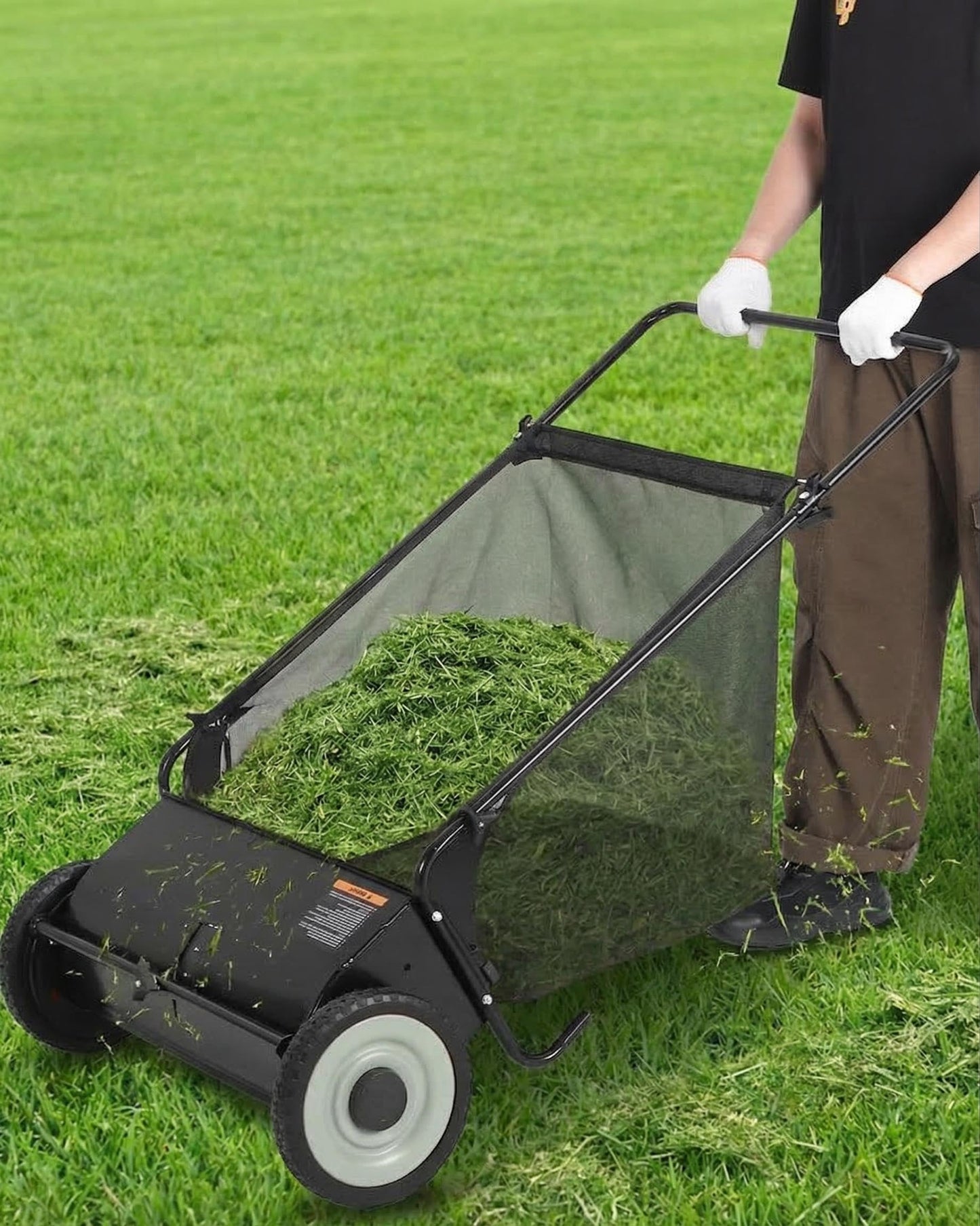 26-Inch Push Lawn Sweeper, Extra-Wide 4-Brush Yard Sweeper with 7 Cu.ft. Mesh Collection Bag, Heavy-Duty Steel Frame, Height-Adjustable Leaf & Grass Sweeper for Lawn, Yard, Sidewalk & Driveway