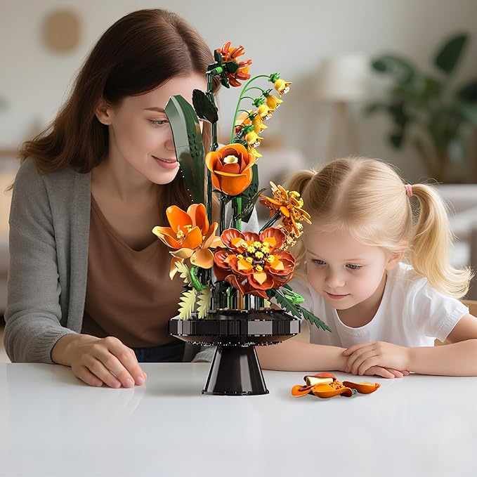Flower Bouquet Building Blocks Set Artificial Flowers Toys Botanical Collection DIY Unique Home&Office Bonsai Decoration Adults Teen Girls for BirthdayChristmas Holiday