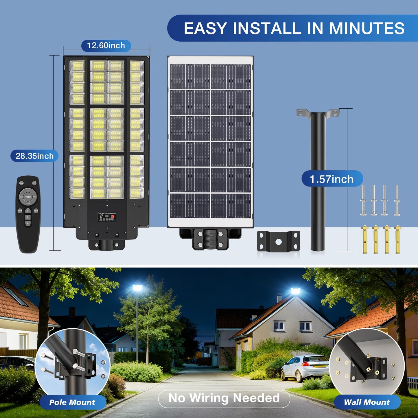 15000W Solar Street Light, Super Bright Solar Street Lights Outdoor Waterproof, 320° Solar Flood Lights Outdoor with Dusk to Dawn Motion Sensor Remote, 62000mAh IP67, for Parking Lot Yard Garage Farm