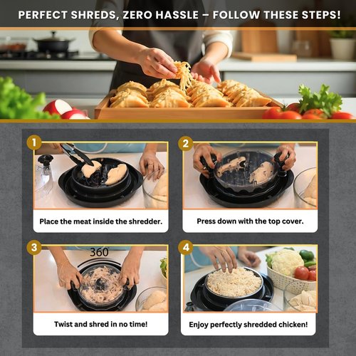 Chicken Shredder Heavy Duty – 11.8” Meat Shredder Tool Twist for Quick Chicken Breast Shredding - With Non-Slip Pads & Suction Cups, Chicken shredder Dishwasher Safe with Tongs & Soap Brush