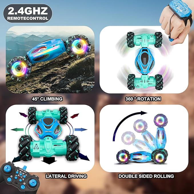 Gesture RC Car1:18 4WD Transform Off-Road Stunt Car with Gesture & Remote Control 360° Flips Drift Vehicle with LED Lights Music All Terrain Toy Cars Gifts for Boys Girls Age 6-12