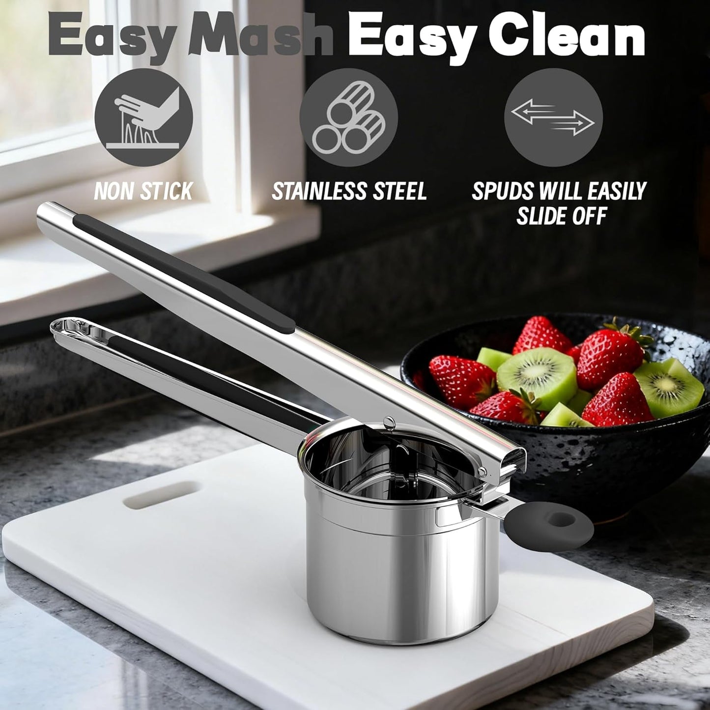 Skiennix 15oz Potato Ricer - Heavy Duty 18/8 Stainless Steel Masher for Baby Food & Spaetzle | Black