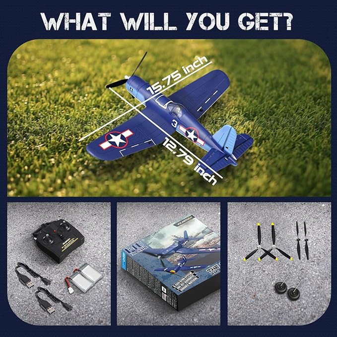 VOLANTEX F4U Corsair 4 Channel - Remote Control Airplane with 3 Flight Modes & XPilot Stabilization 2.4G RC Airplane for Adults Beginner One Key Aerobatic
