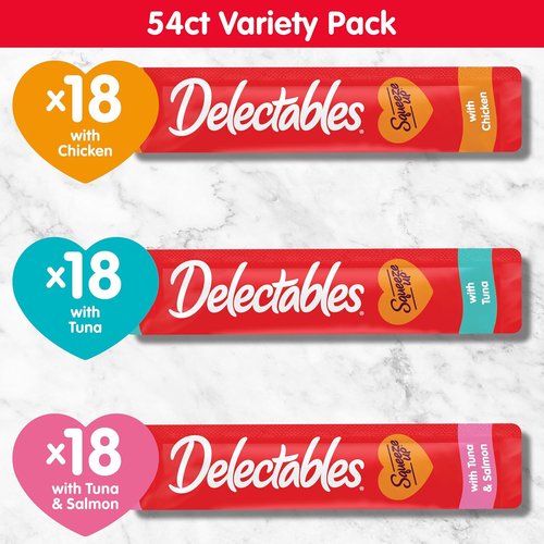 Delectables Squeeze Up Cat Treats - Creamy Grain-Free Puree Variety Pack | 54 Tubes, 0.5 Ounces Each