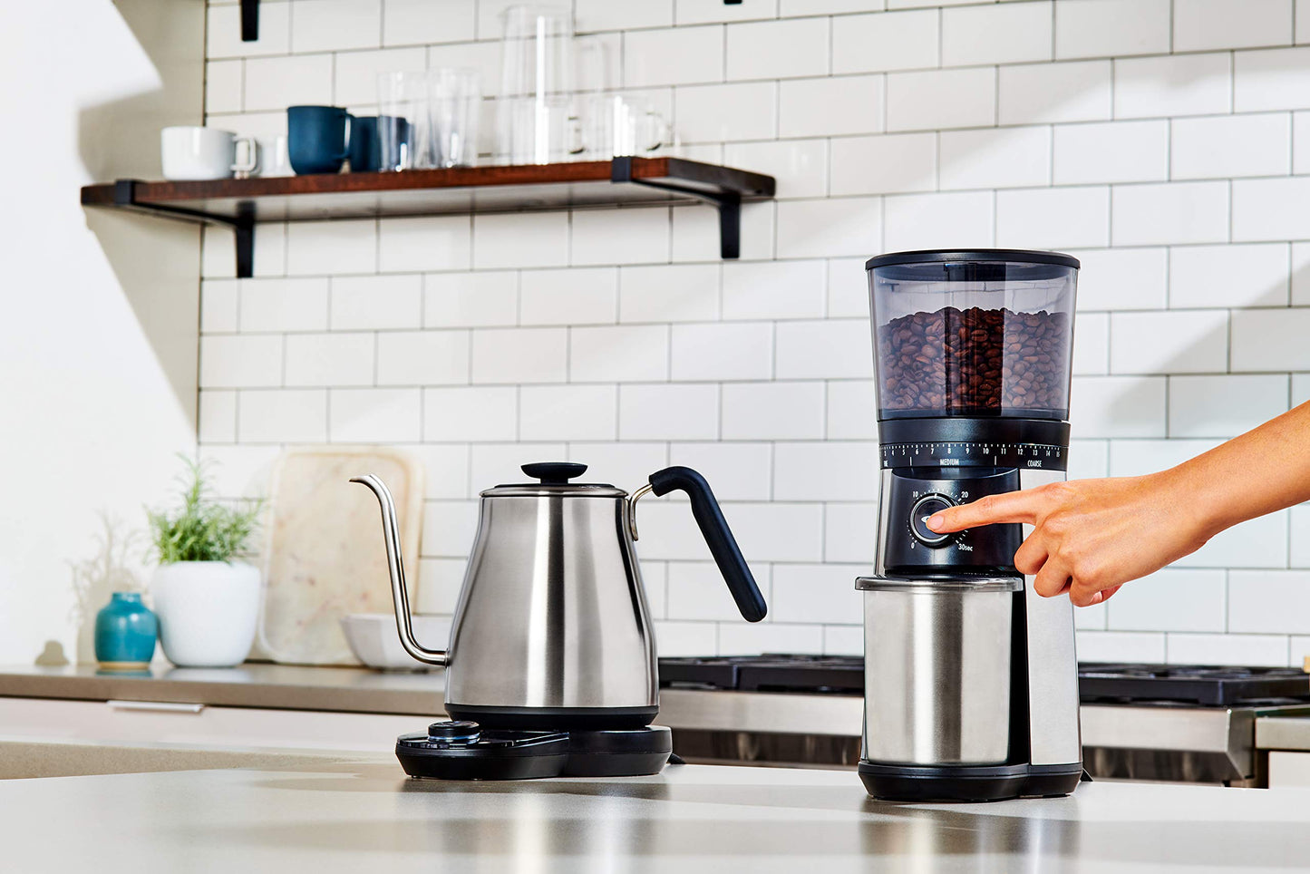 OXO Brew Adjustable Temperature Pour Over Kettle, 1 L, Gooseneck Electric Kettle, Stainless Steel with Timer