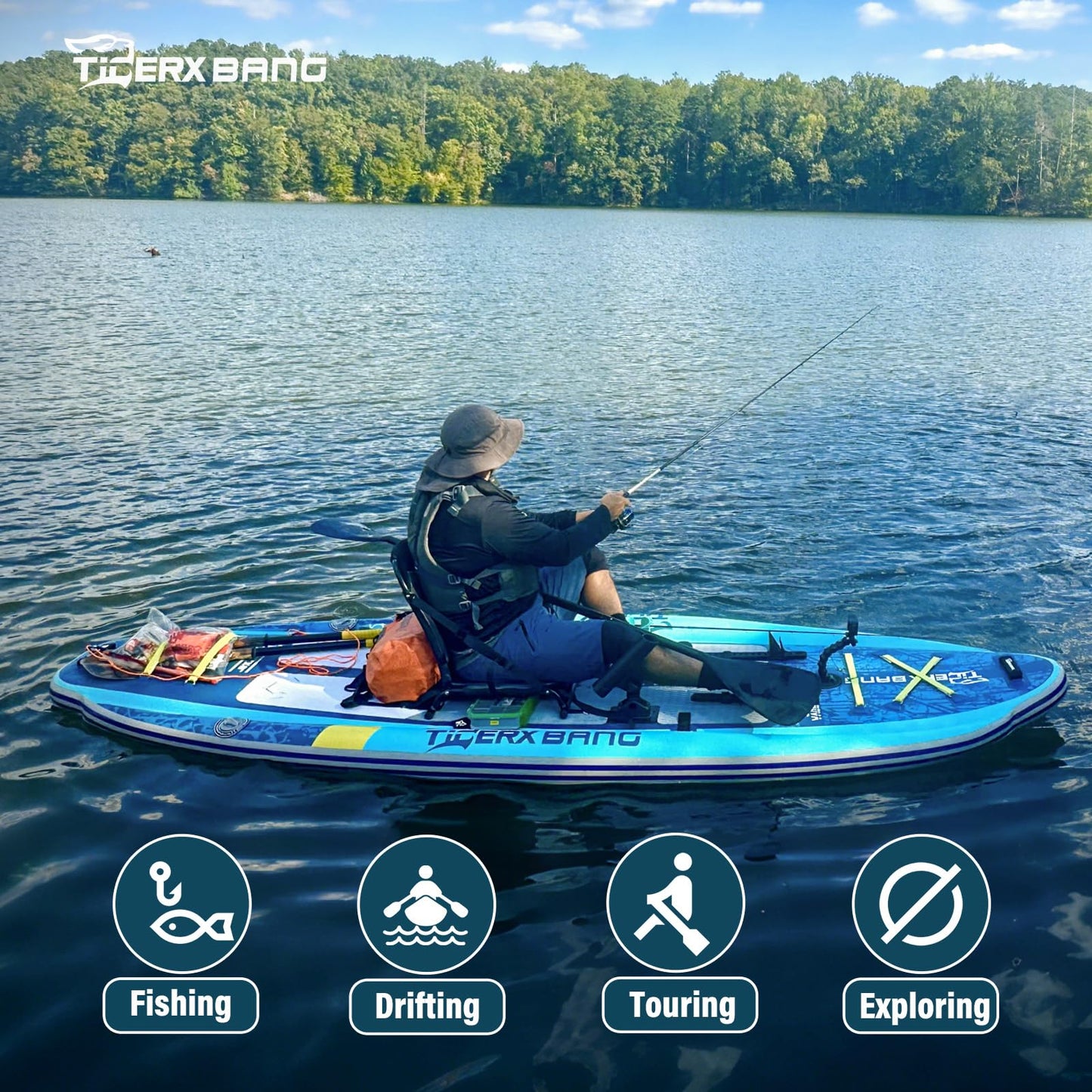 TIGERXBANG 11'x47''x8'' Inflatable Fishing Kayak, High-Performance Inflatable Kayak-Ideal for Water Fishing Activities, Equipped with Comfortable Seats and Camera Base Versatile Accessories