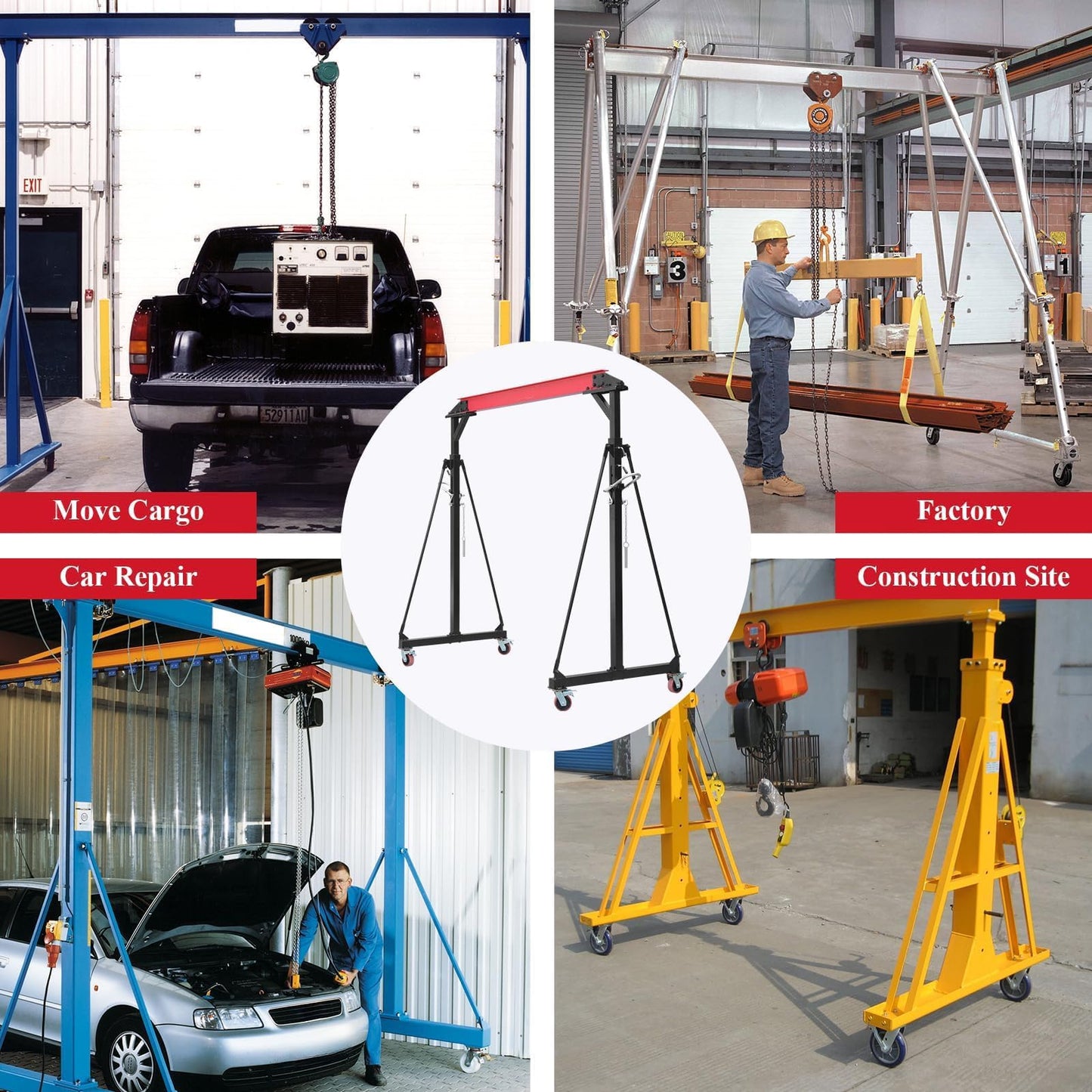Gantry Crane, 2200 LBS Adjustable Gantry Crane, 1 Ton Shop Cranes Lift Hoist with 8-12 ft Adjustable Height for Warehouse & Factory
