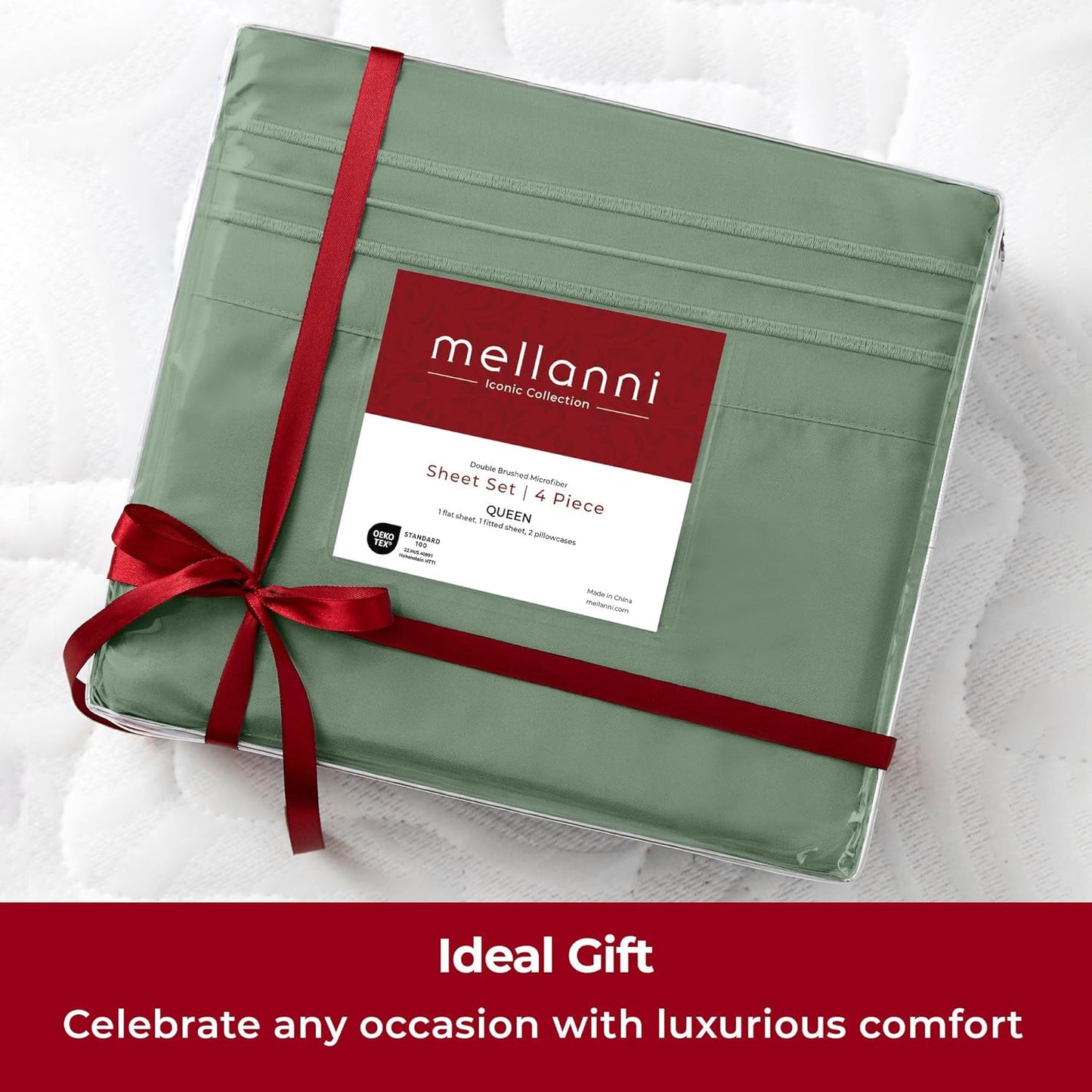 Mellanni Extra Deep California King Sheets - Hotel Luxury, Ultra Soft & Cooling Bedding | 4 PC Set in Sage