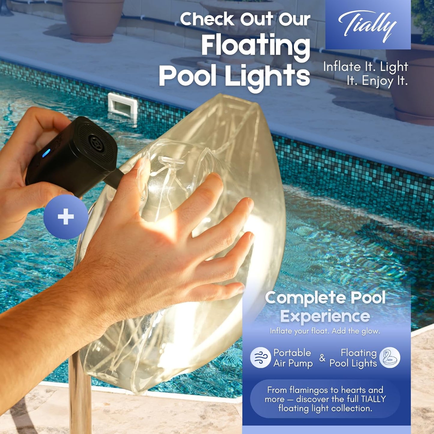 TIALLY Portable Air Pump - Fast Mini Electric Inflator with Rechargeable Battery for Pool Floats, Air Mattresses & Toys