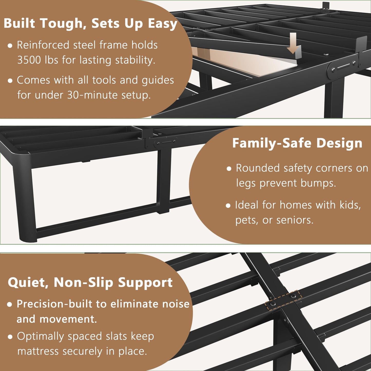 VYM 12 Inch Full Bed Frame, Platform Bed Frames with Metal Gaskets, Anti-Slip Mattress Stopper, No Box Spring Needed, Heavy Duty Steel Slat Support 3500 LBS, Round Corner Leg, Easy Assembly, Black