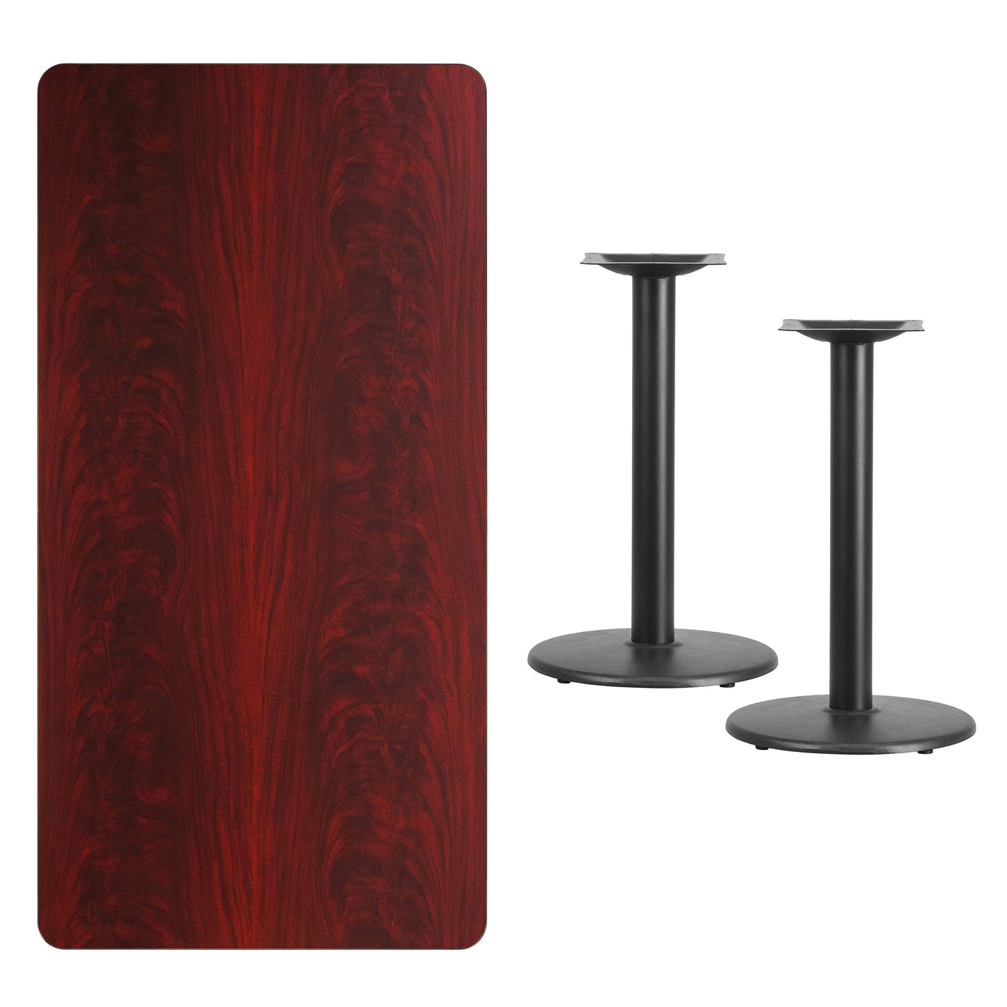 Flash Furniture 30'' x 60'' Rectangular Mahogany Laminate Table Top with 18'' Round Table Height Bases