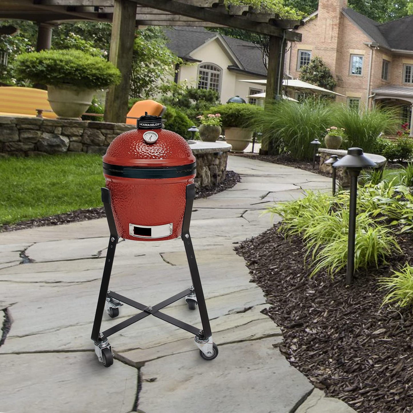 Rolling Cart for Kamado Joe Junior Accessories,Kamado Joe Rolling Nest with Heavy Duty Locking Caster Wheels Powder Coated Steel Rolling Outdoor Cart for Kamado Joe Junior Grill Stand