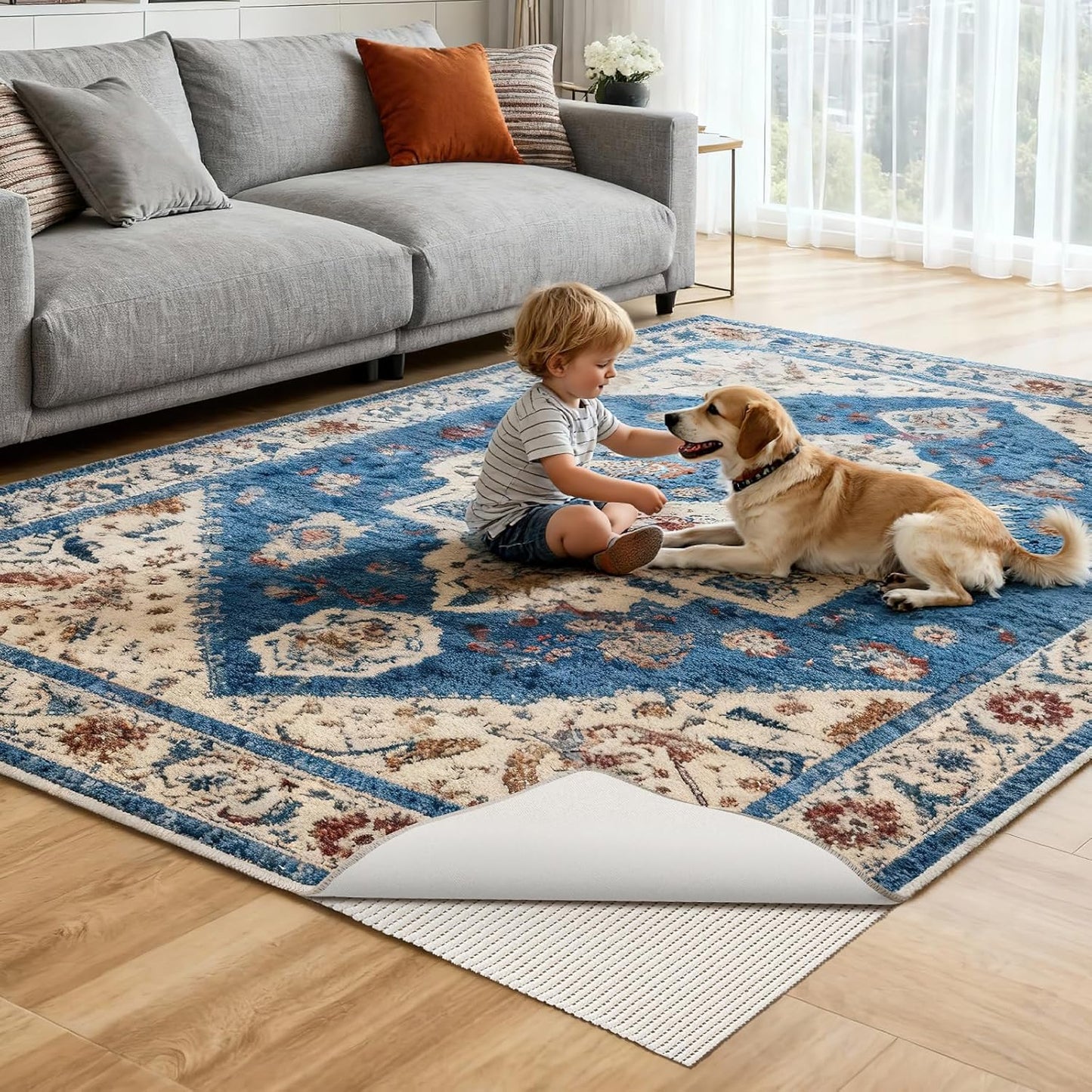 Songrey Non-Slip Rug Pad - Extra Thick 5x7 FT Carpet Pad for Hard Surfaces | Prevents Sliding & Provides Comfort