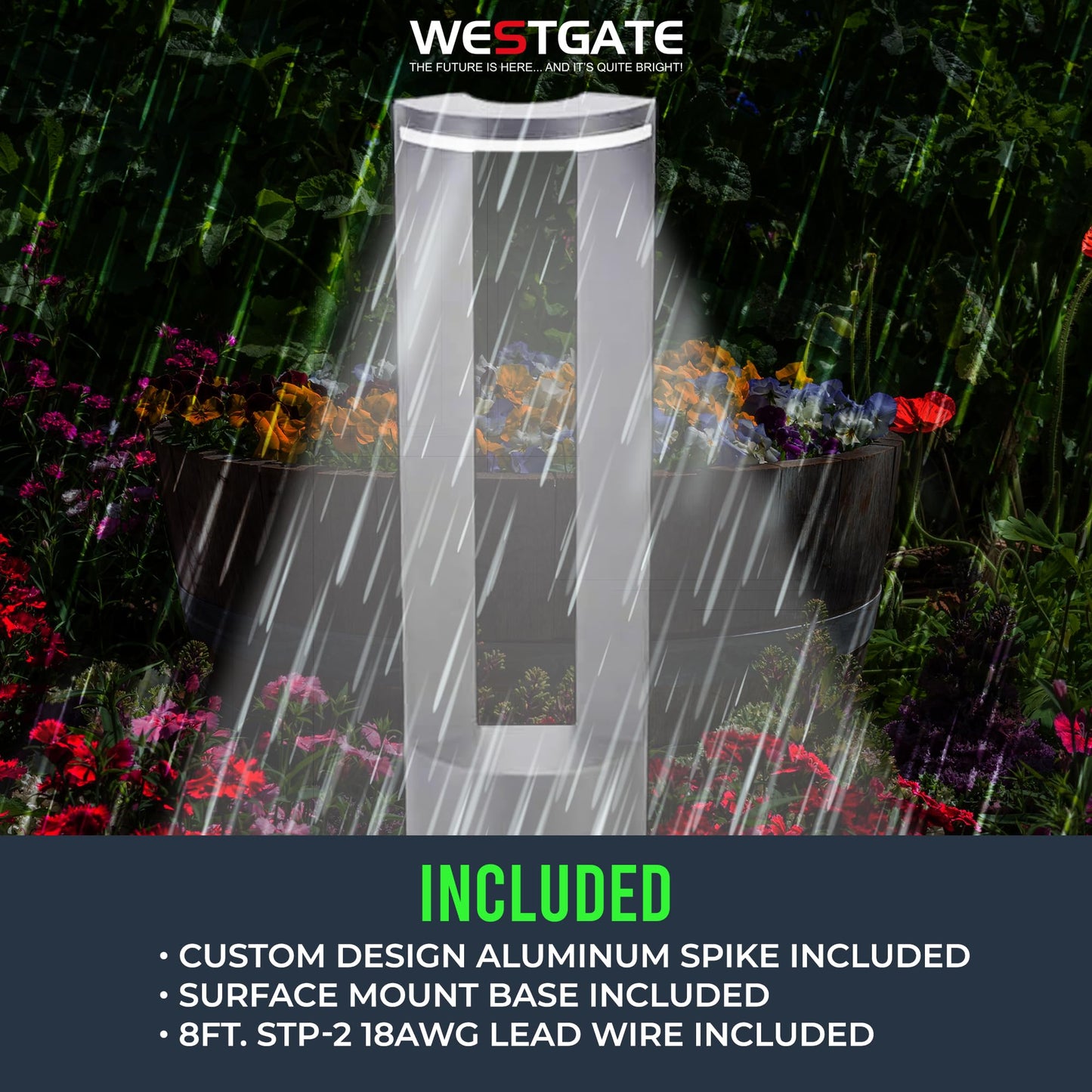 Westgate 12V LED Opera Path Light, Outdoor Landscape Lighting for Garden, Walkway, & Driveway, Waterproof Die-Cast Aluminum, 10W Outdoor Pathway Light, Corded Electric, 22.83" Lx3.15 Wx6.3 H, Black