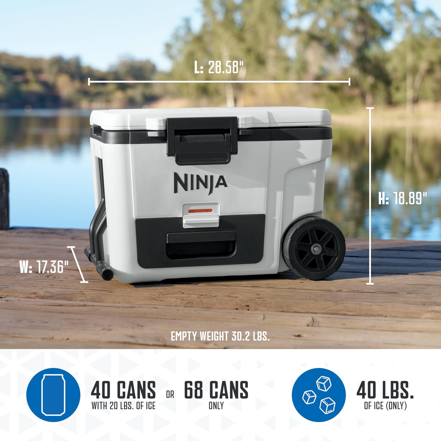 Ninja FrostVault 45QT Cooler with Wheels | Insulated with Temp Dry Storage Drawer | Keeps Ice Cold for Days | for The Beach, Camping, Picnics & More | Halocline Green | FB245TL