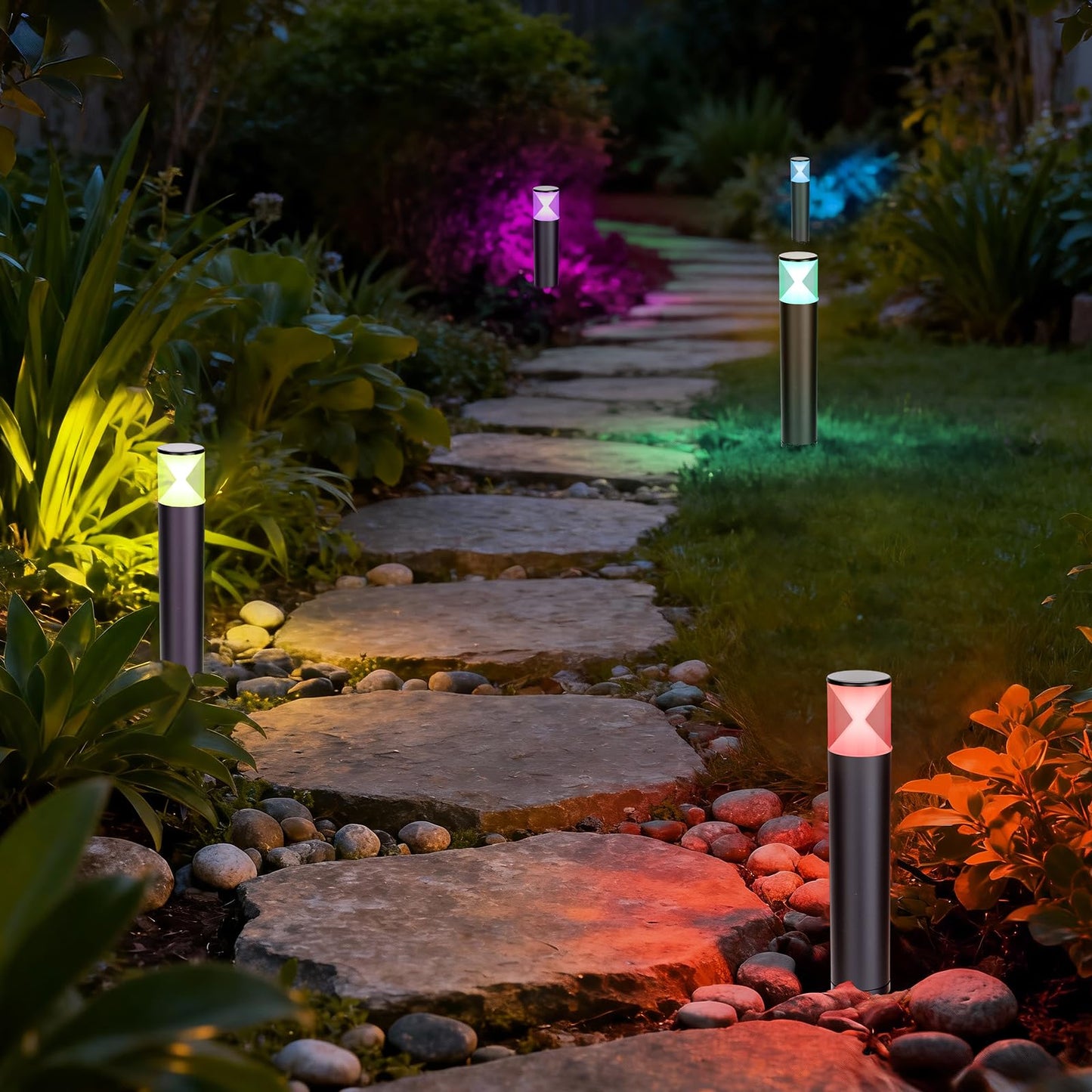 TRIPLE RABBIT Landscape Pathway Lights with APP Control, 12V Low Voltage Outdoor Garden Lighting, IP65 Waterproof LED Bollard Path, Warm White Walkway for Yard Lawn Driveway and Pathways (6Pack)