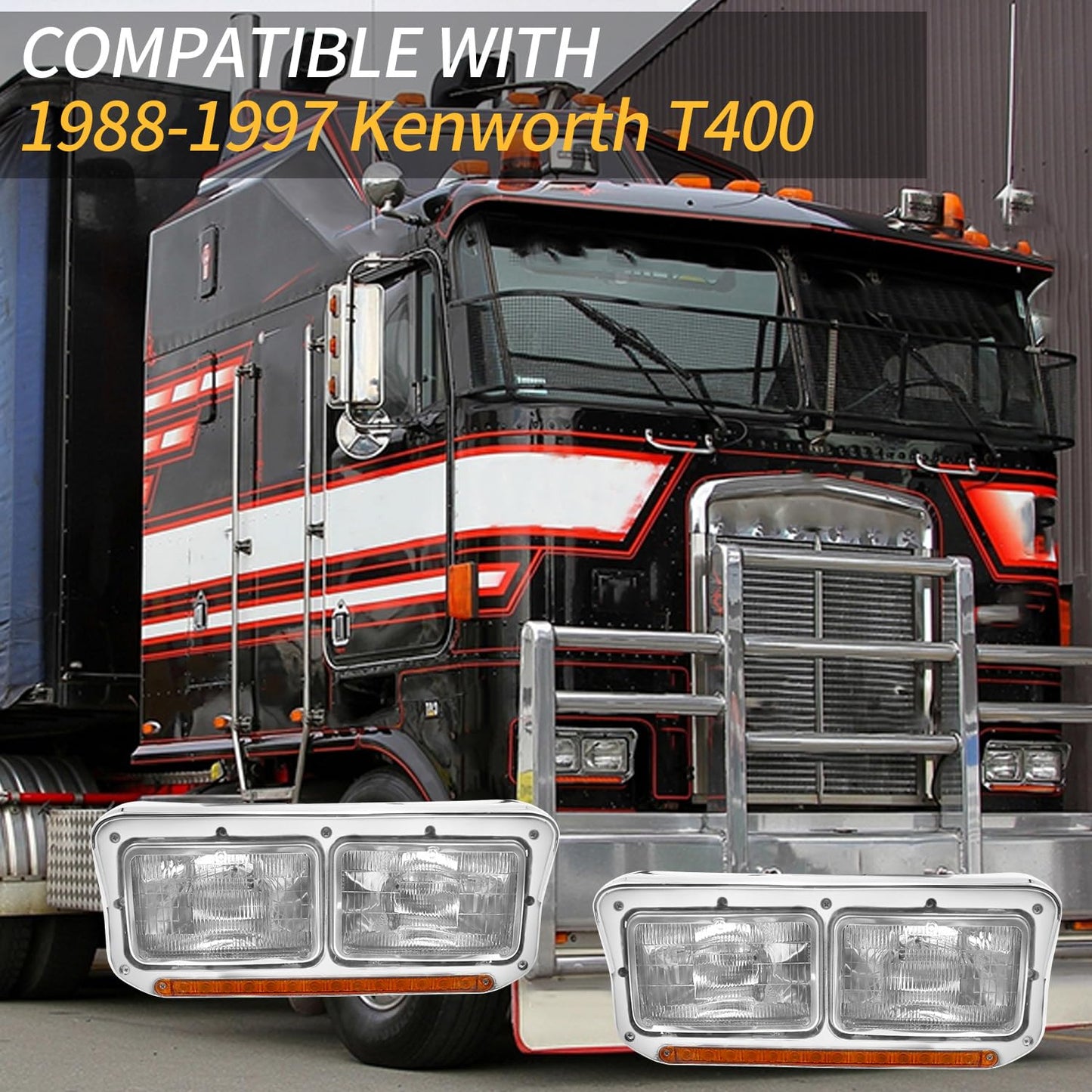 LEAVAN Headlights Assembly Fit for Kenworth T400 T600 T800 W900 K100 C500, Peterbilt 378 379, Western Star 4900 (with LED DRL)