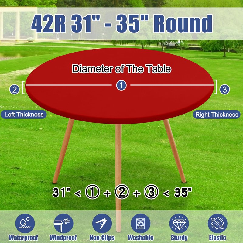 Moosfor Round Spandex Tablecloth, Elastic Fitted Waterproof Tablecloths for 31"-35" Tables, Stretch Washable Picnic Table Cover for Camping, Dining, Indoor and Outdoor, Red