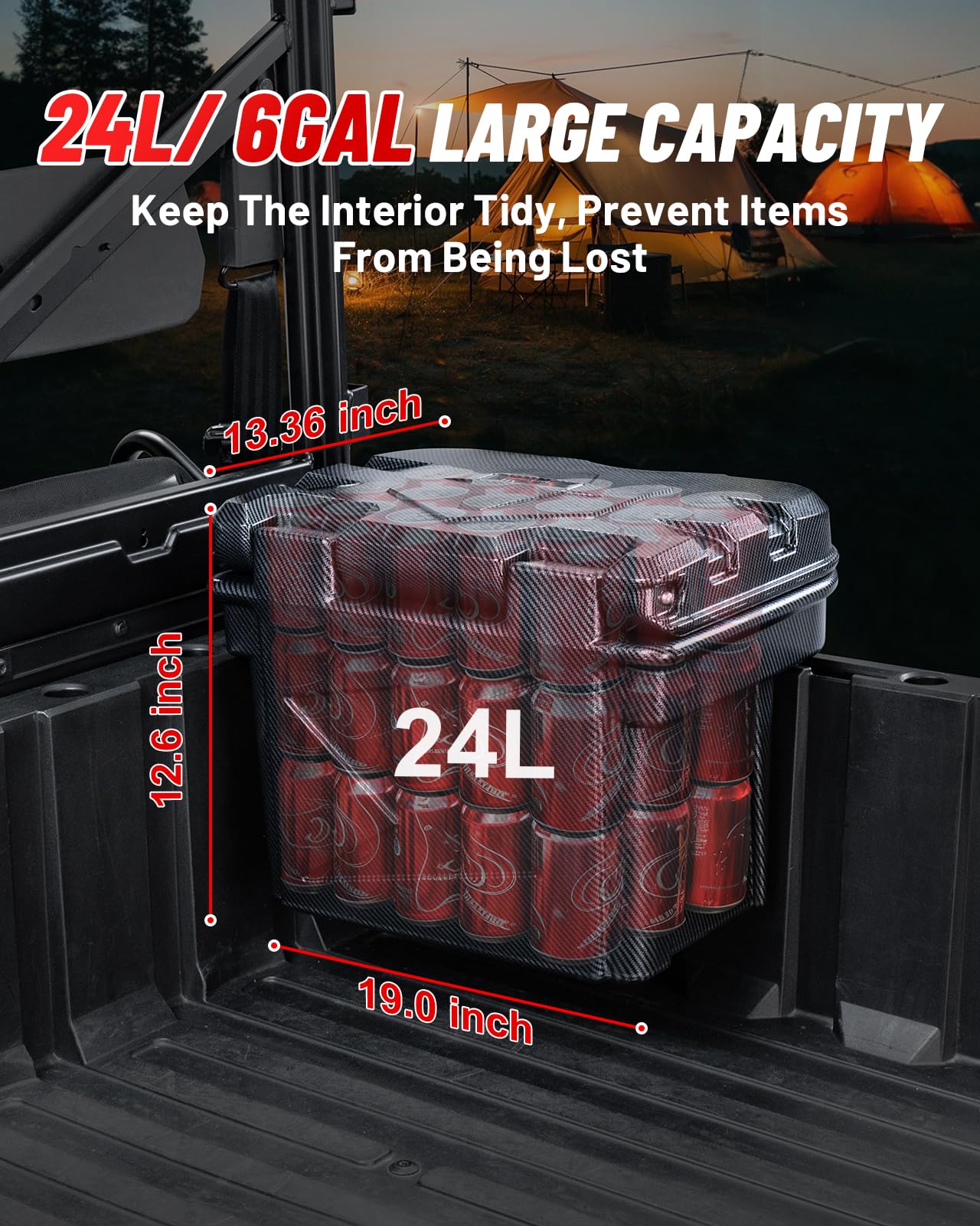 StarknightMT 24L Carbon Fiber Bed Storage Box, Lockable Off-Road Cargo Organizer Compatible with 2016-2026 Polaris Ranger 500/570/900/1000 XP & General 1000, Heavy-Duty