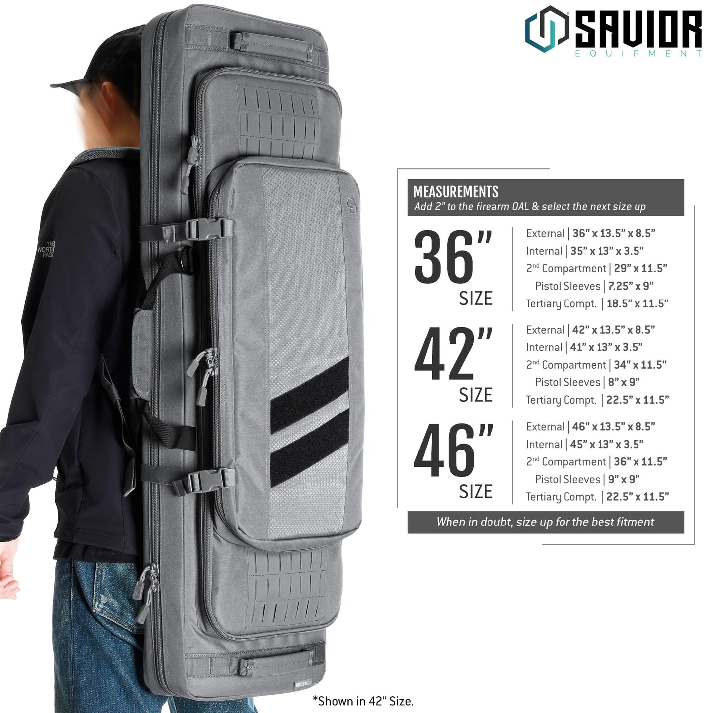 Savior Equipment Specialist Series Tactical Double Long Gun Bag Case Backpack 4 Pistol Handgun Storage, Lockable Zippers, Padded Drag Handles, w/Adjustable Shoulder Strap, 36 Inch SW Gray