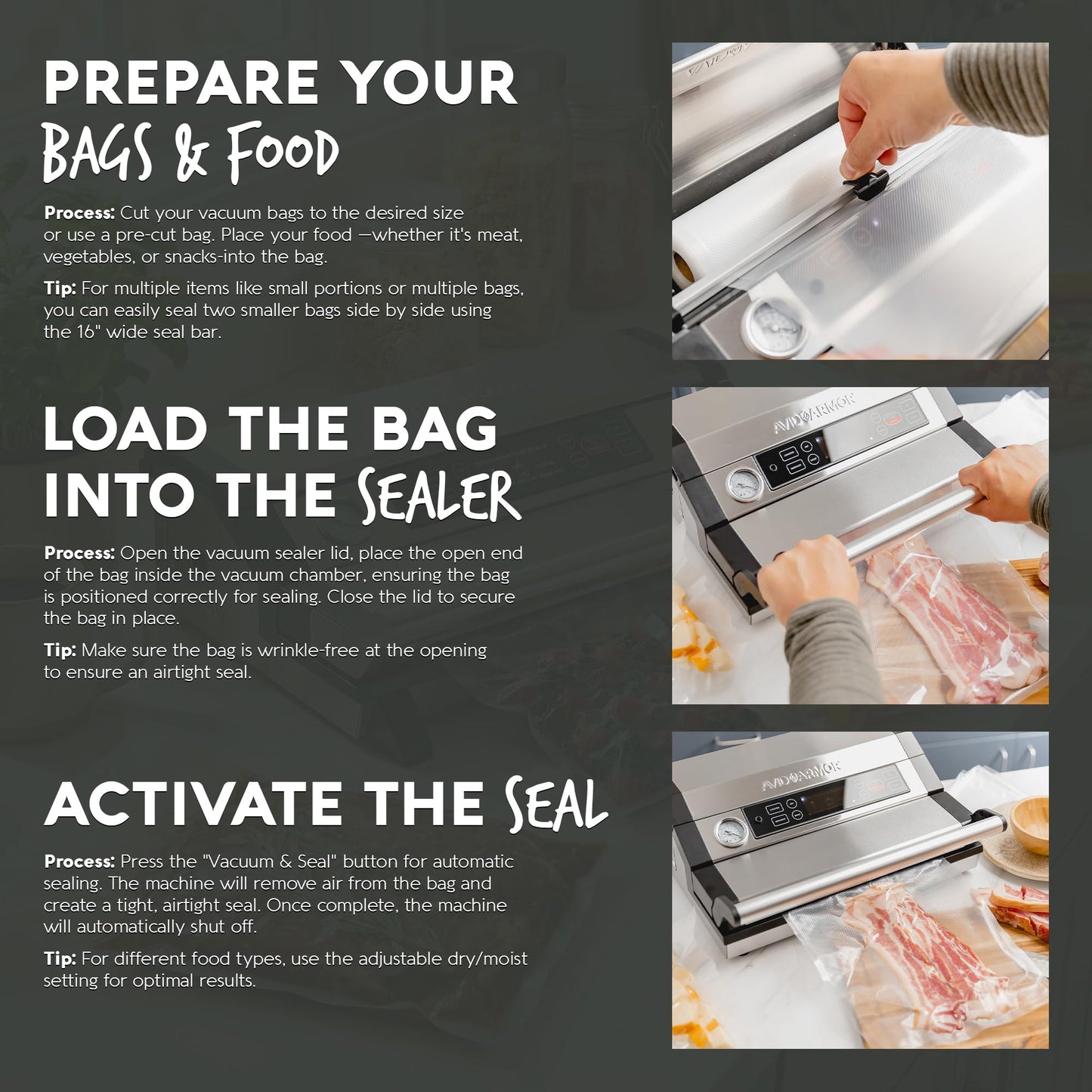 Avid Armor Vacuum Sealer A420XL – 16" Wide Seal Bar for Wider Bags, Fits 50 ft Rolls, Seals Multiple Quart Bags, Food Saver for Kitchen Storage, Sous Vide, Marinating