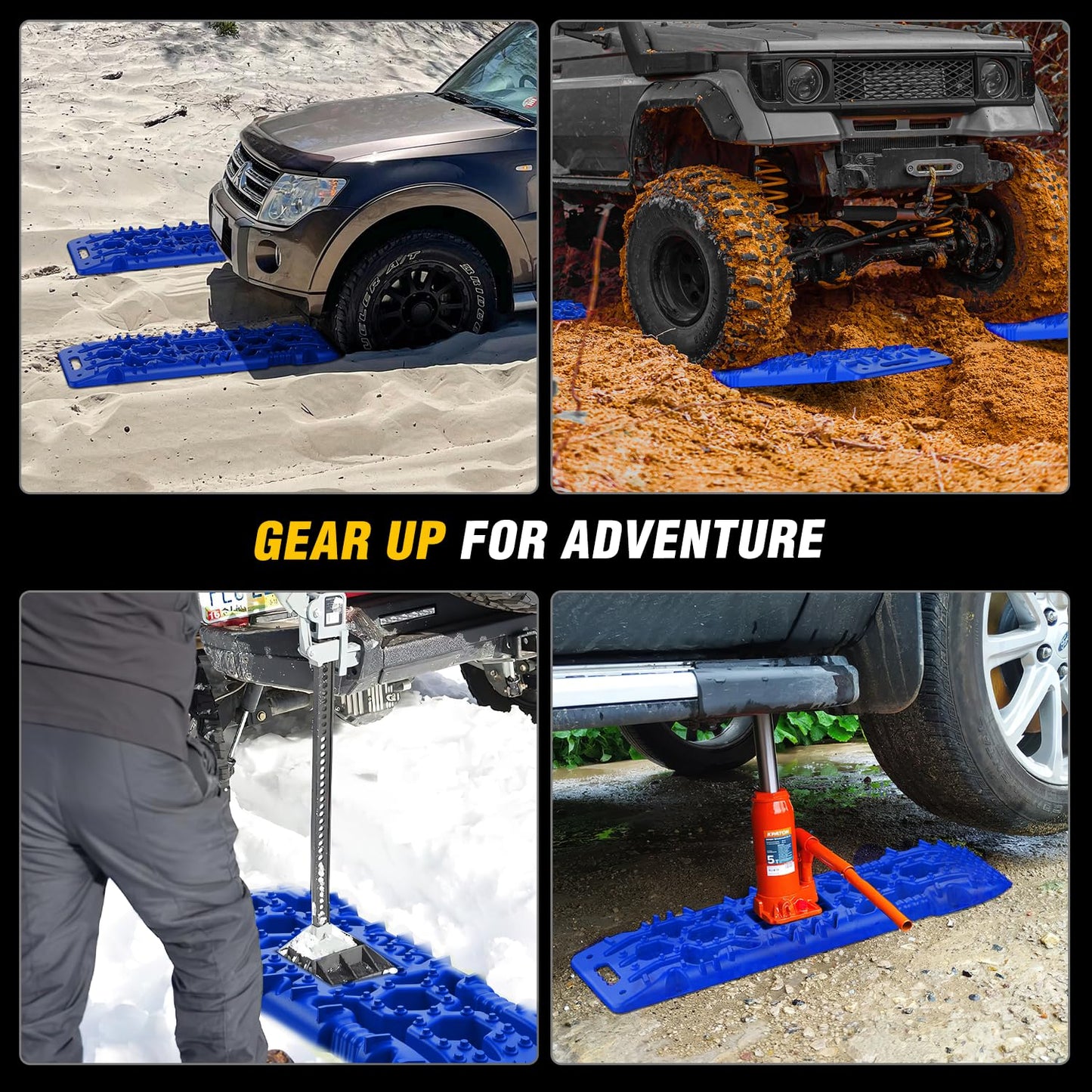 Nilight Recovery Off-road Traction Boards with Jack Lift Base Emergency Tire Ladder Mats For 4WD 4X4 Mud Sand Snow with 2PCS Mounting kit Carry Bag 2 leashes (Blue)