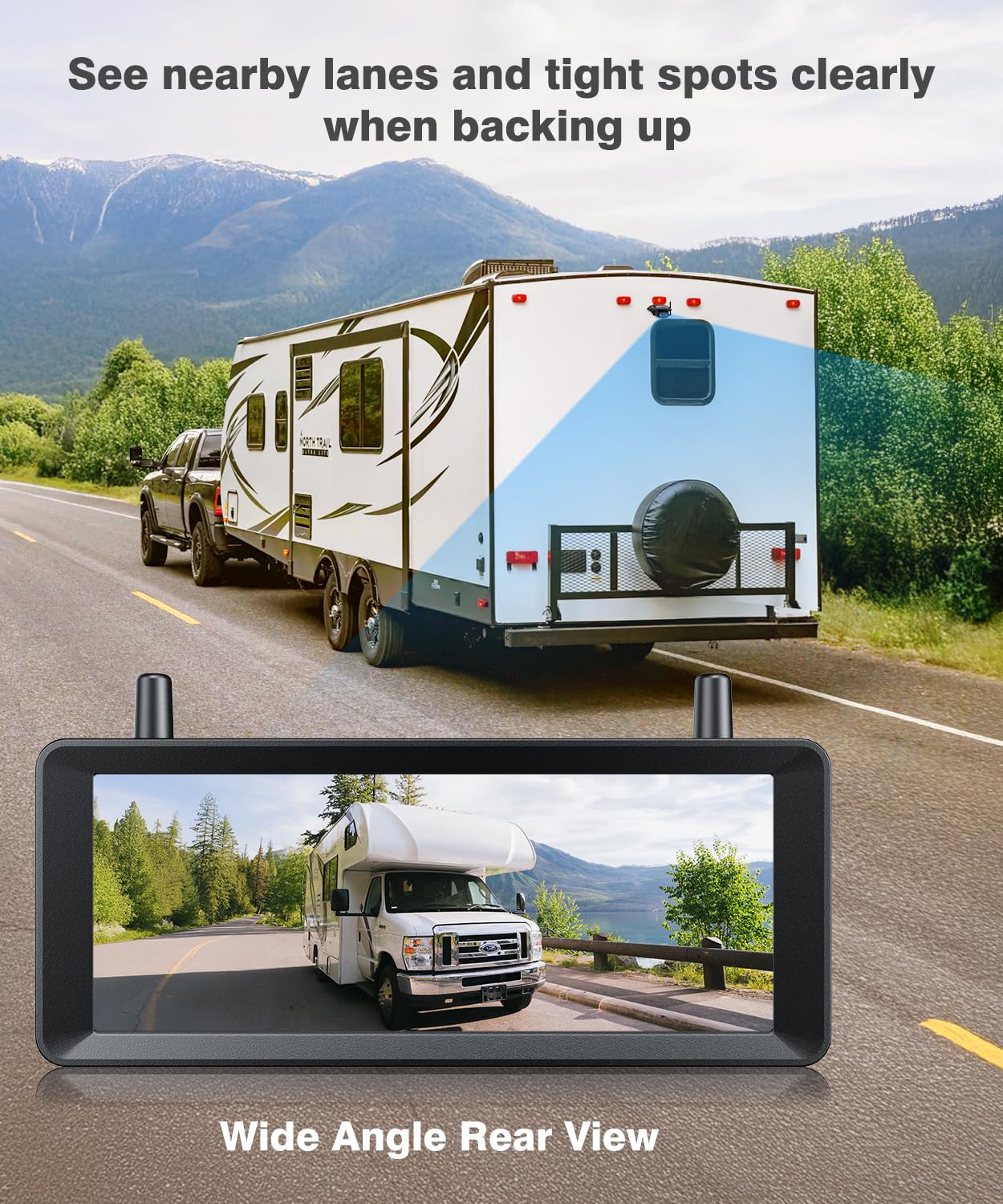 AUTO-VOX Wireless RV Backup Camera: 30Min Plug and Play Setup, Smooth Live View Even Past 60ft, 7.2" 1080P DVR Monitor, Super IR Night Vision Back up Camera Works with Pre-Wired RV, 5th Wheel, Trailer