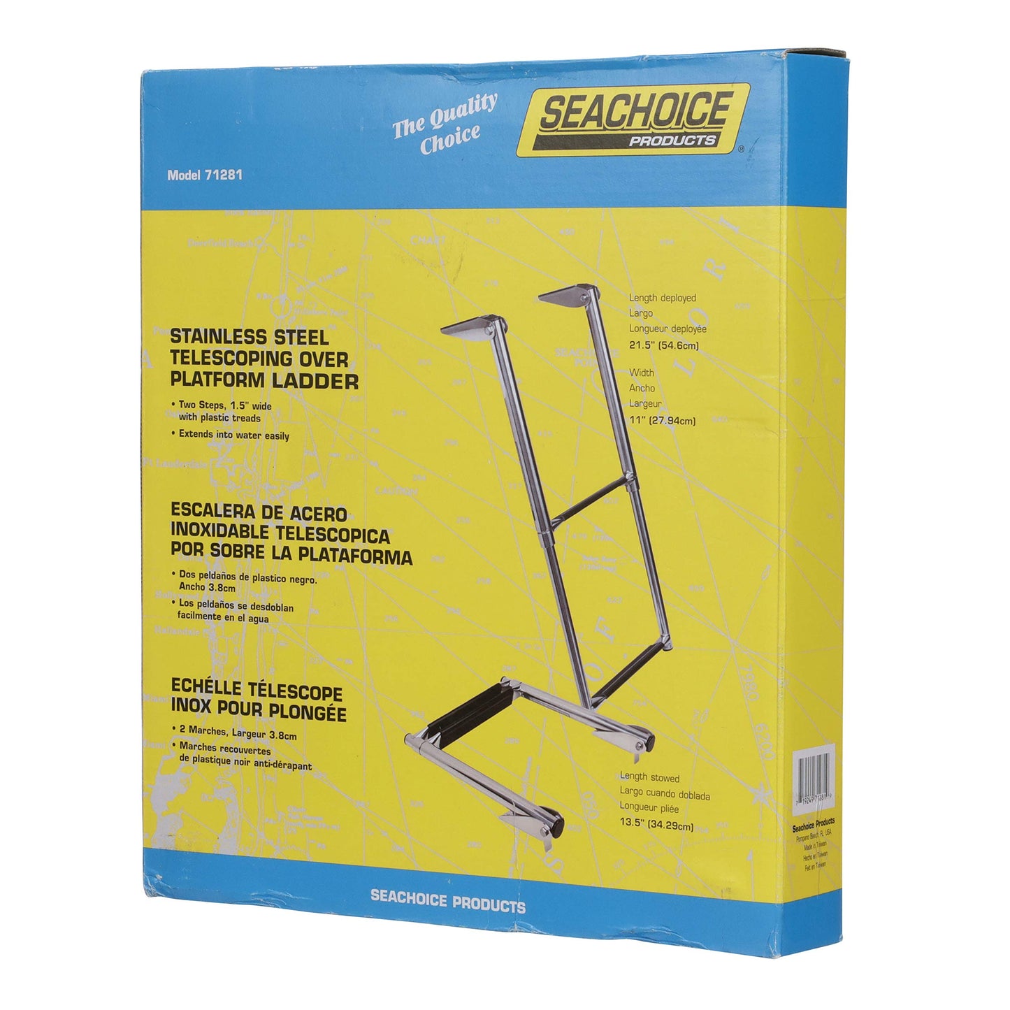 Seachoice Top Mount Telescoping Ladder for Universal Swim Platform, Stainless Steel Tubing, 2 Step, Ladder Only