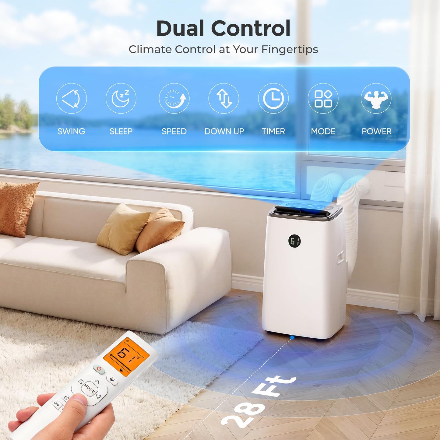 AGTANA 14000 BTU Inverter Portable Air Conditioners, Dual Hose Portable AC for Large Room up to 700 sq. ft, 3-in-1 Self-Evaporating AC Units with Fan & Dehumidifier, Quiet Sleep Mode(42dB), Auto Swing