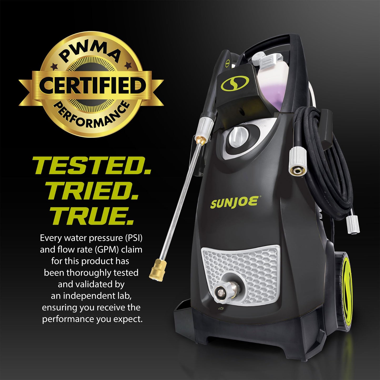 Sun Joe Pressure Washer, Electric Power Washer, Heavy-Duty 2500 Max PSI (2030 PSI PWMA Rated)-Portable Cleaning & Washing Machine System with Patios & Sidewalks, SPX3000