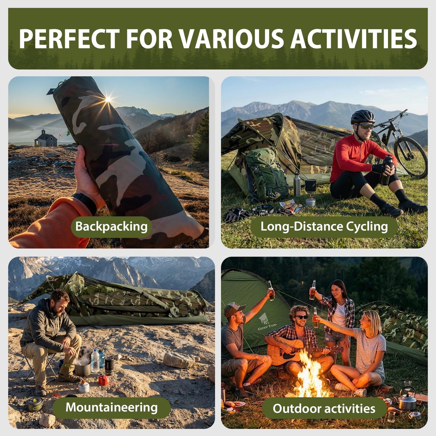 GEERTOP Ultralight 1 Person Bivy Tent for Camp Waterproof Single Man Tent for Camping Hiking Backpacking Hunting Outdoor Survival Gear - Easy Set Up
