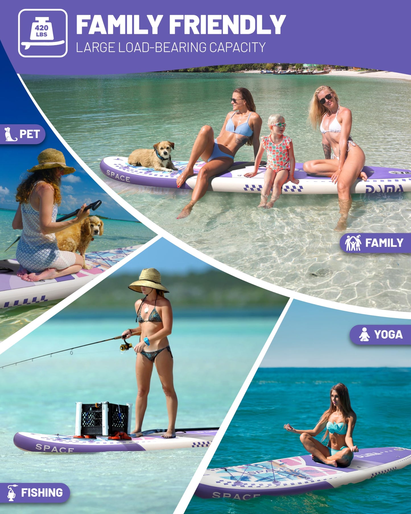DAMA 11'*34"*6" Inflatable Paddle Board, Paddle Boards for Adults,Sup,Lightweight and Durable, Easy to Inflate, Versatile in Style, Fully Functional, Equipped w/High Grade Accessories,Purple.