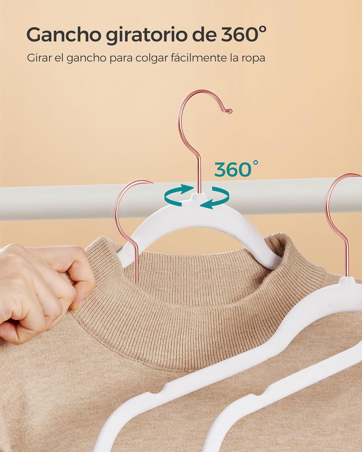SONGMICS Slim Velvet Hangers - Non-Slip Clothes Hangers with Rose Gold Hooks | Space-Saving, 50 Pack, White