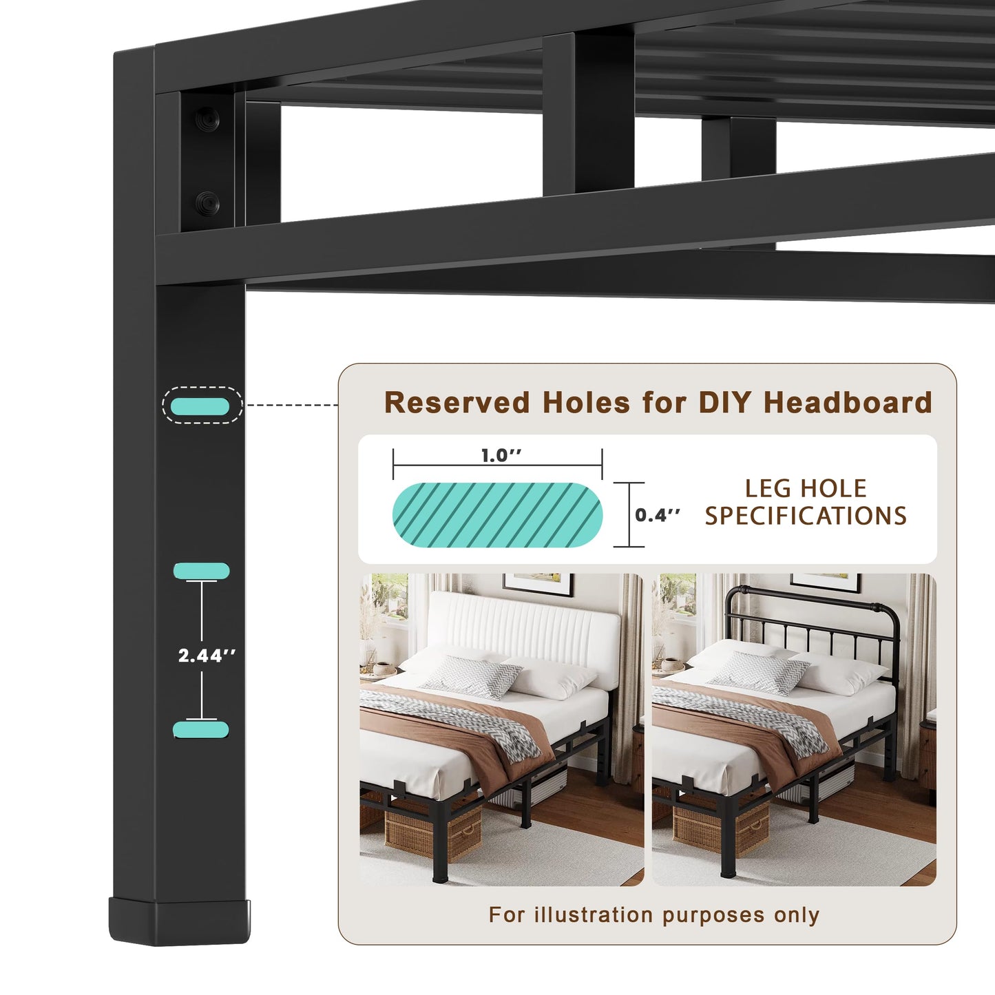 ROIL 16 Inch Twin Size Bed Frame, Double Layer Metal Bed Frame with Round Corner Legs, 4000LBS Bed Frame & Box Spring 2 in 1 Platform with Headboard Holes Mattress Baffles, Noise-Free Easy Assembly