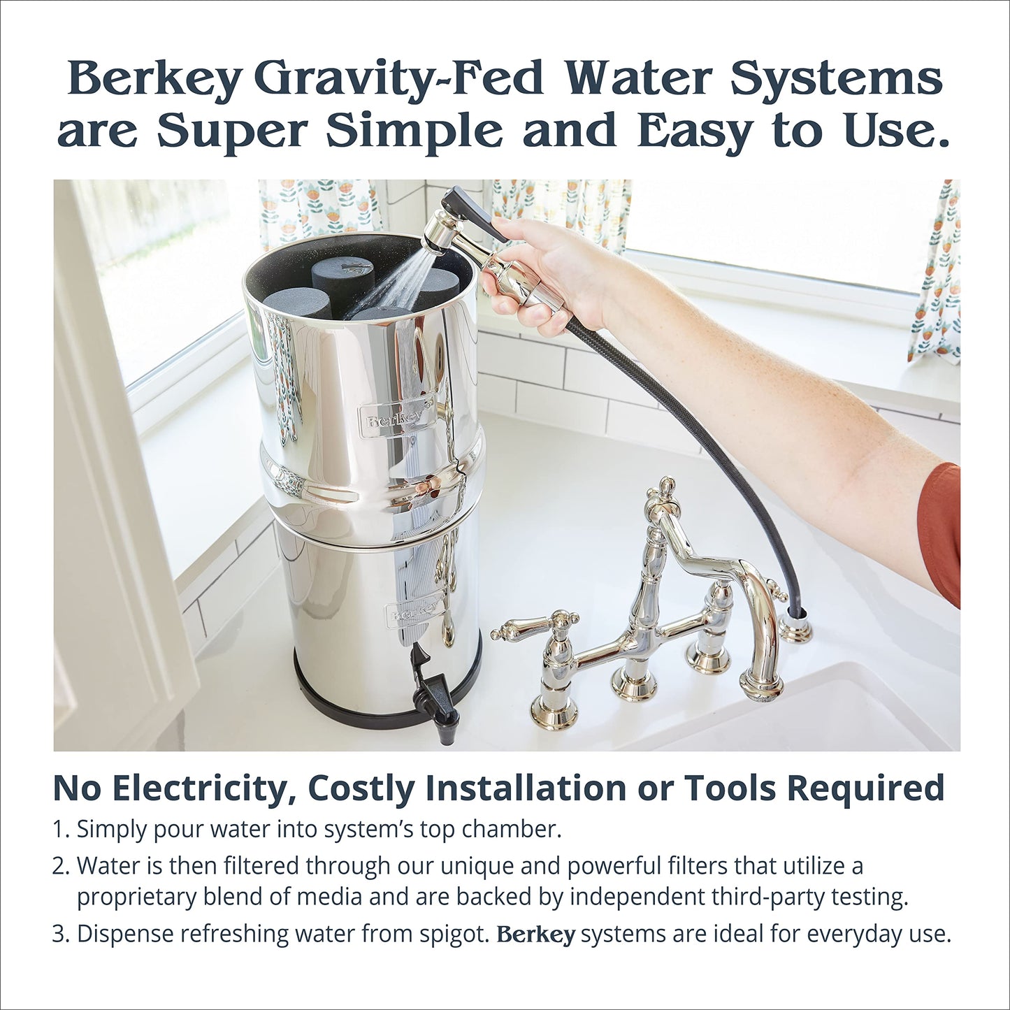 Crown Berkey Gravity-Fed Water Filter System 6 Gallon with 2 Black Berkey Elements, 2 PF-2 Fluoride and Arsenic Reduction Elements