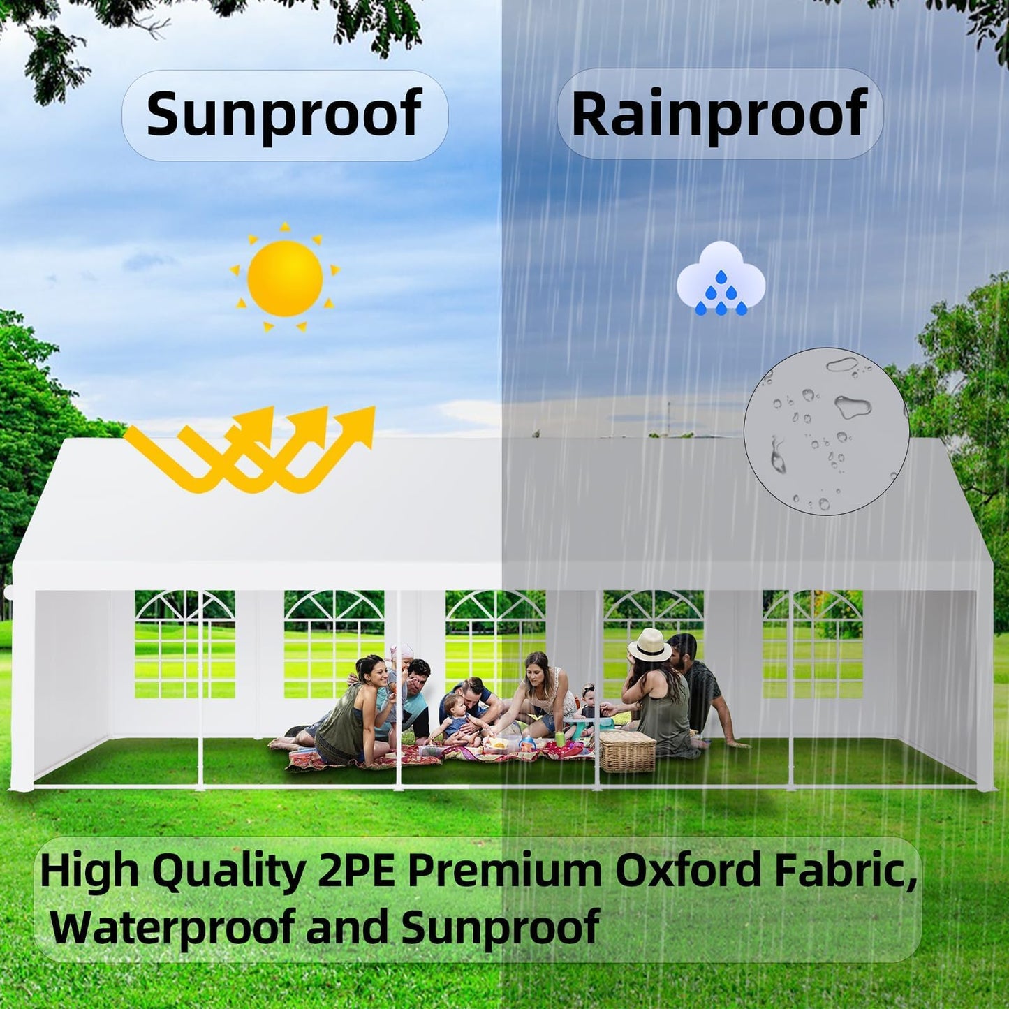 GarveeLife 16x32 ft Outdoor Party Tent Canopy for Weddings & Events - Pavilion with Removable Sidewalls, Waterproof Fabric, Easy Setup, and 3 Storage Bags, White.