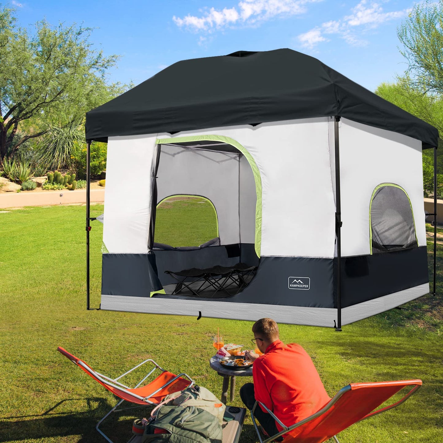 KAMPKEEPER Camping Inner Tent for Pop Up Canopy, Converts 10'x10' Straight Leg Canopy into Camping Tent–Fully Vented Roof(Top & Frame NOT Included) (Black, Classic)