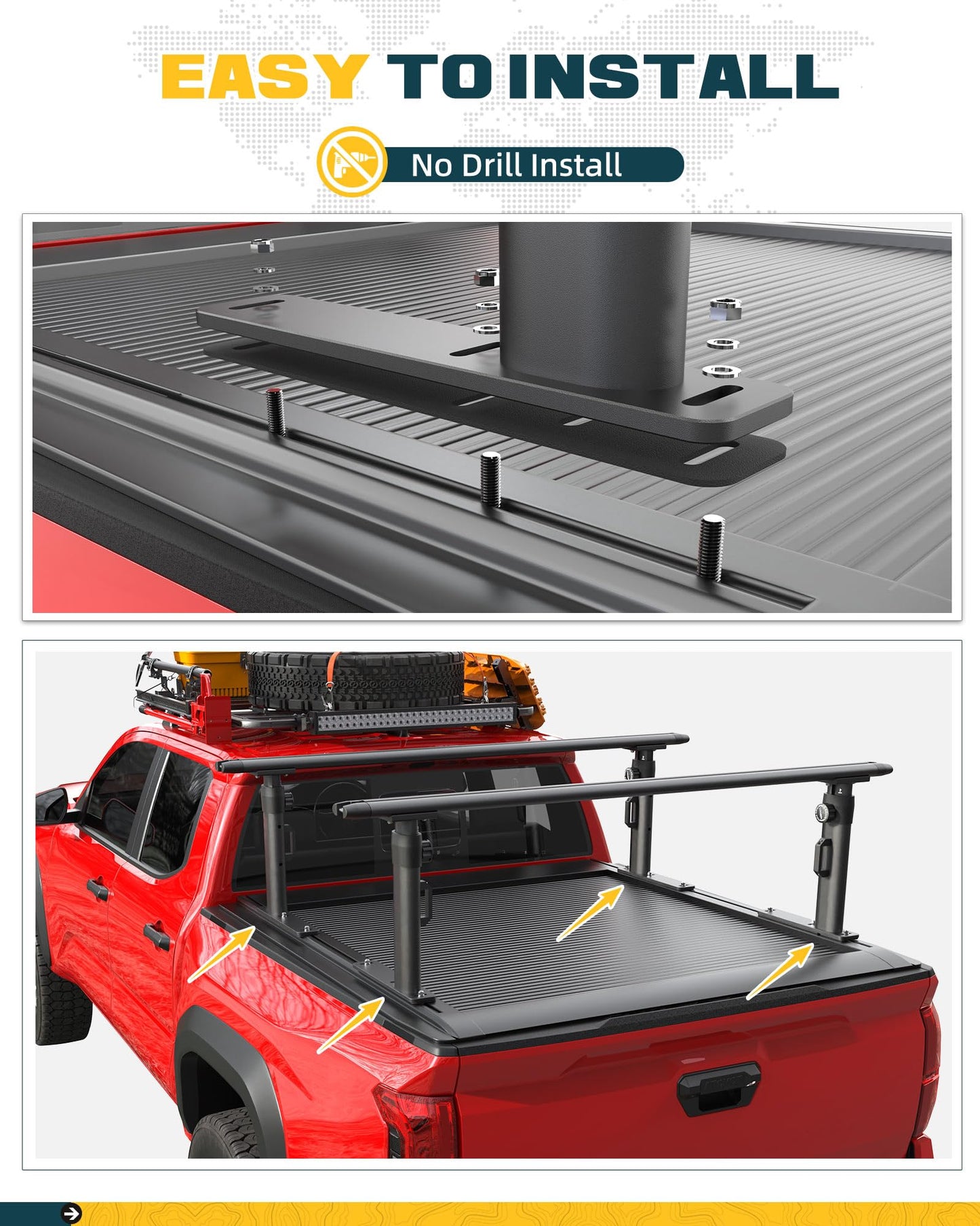 TRUMGETA Truck Bed Rack Fit for Tacoma Gladiator Mid Size Pickups Compatible with Tonneau Cover w/T-Slot Rails, Adjustable 19"-25" Aluminum Truck Ladder Rack Fits Lumber Pipes Kayak